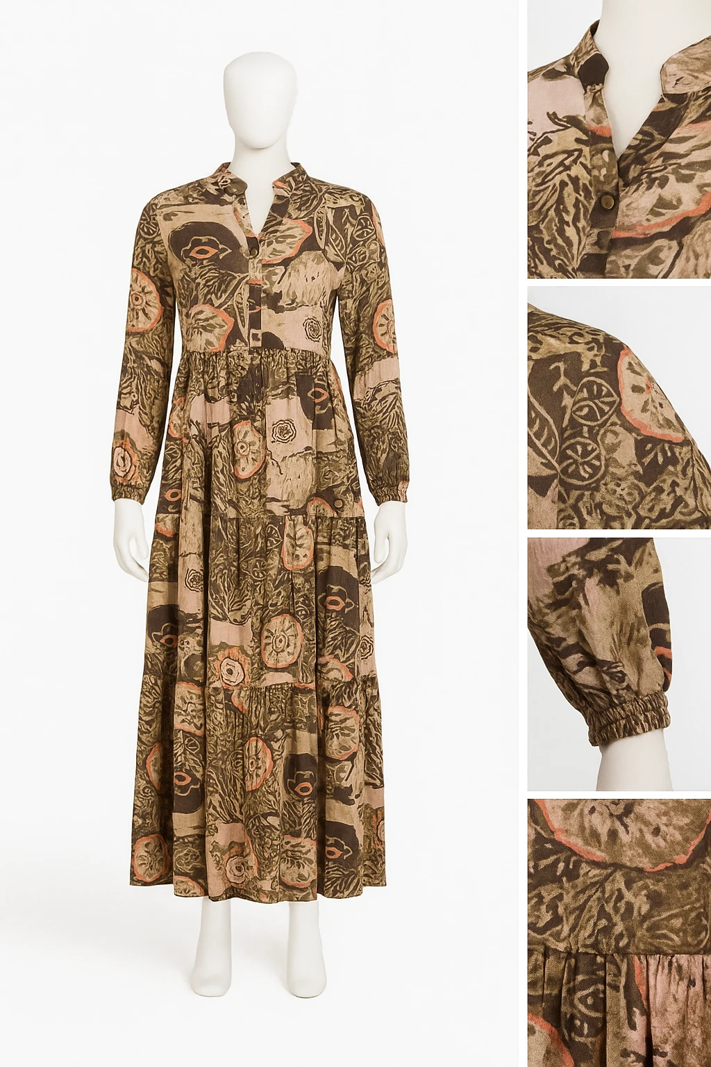 Etnik Desenli Uzun Kollu Maxi Elbise