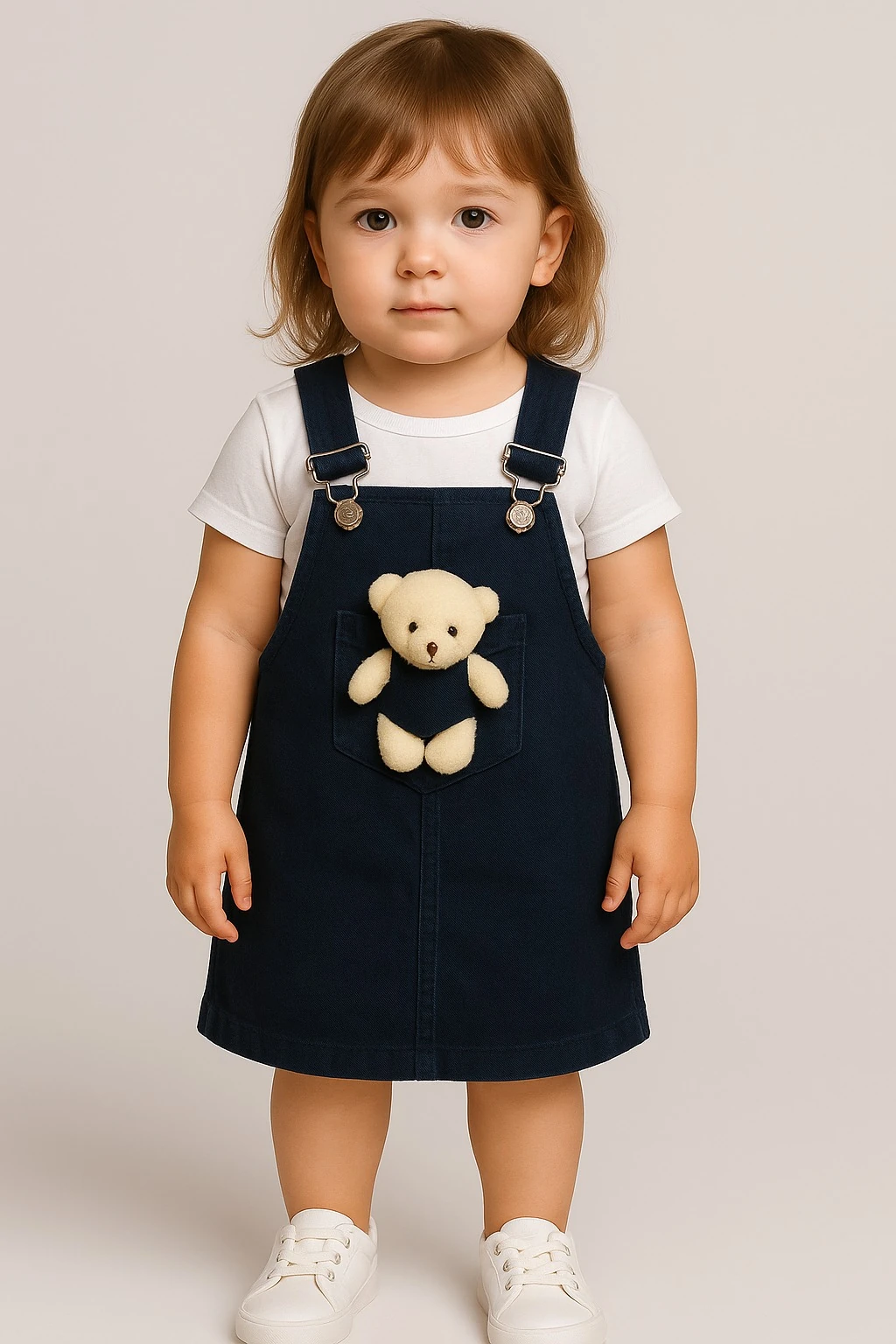 Ayıcık Cep Detaylı Lacivert Kot Elbise