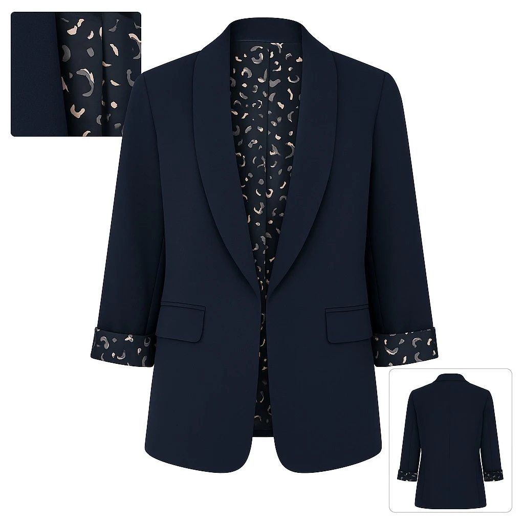 Kadın Desenli Astarlı Blazer Ceket – Lacivert