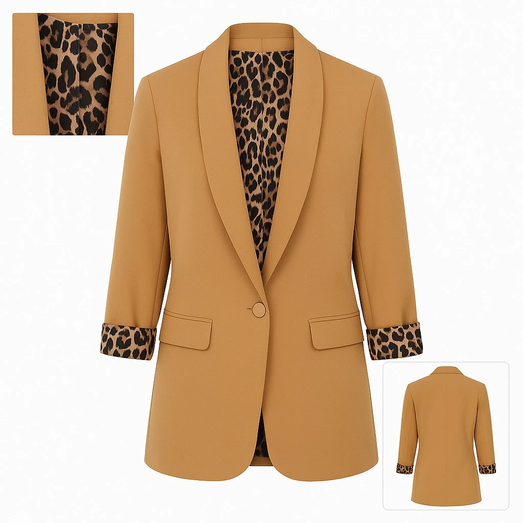 Kadın Desenli Astarlı Blazer Ceket – Camel