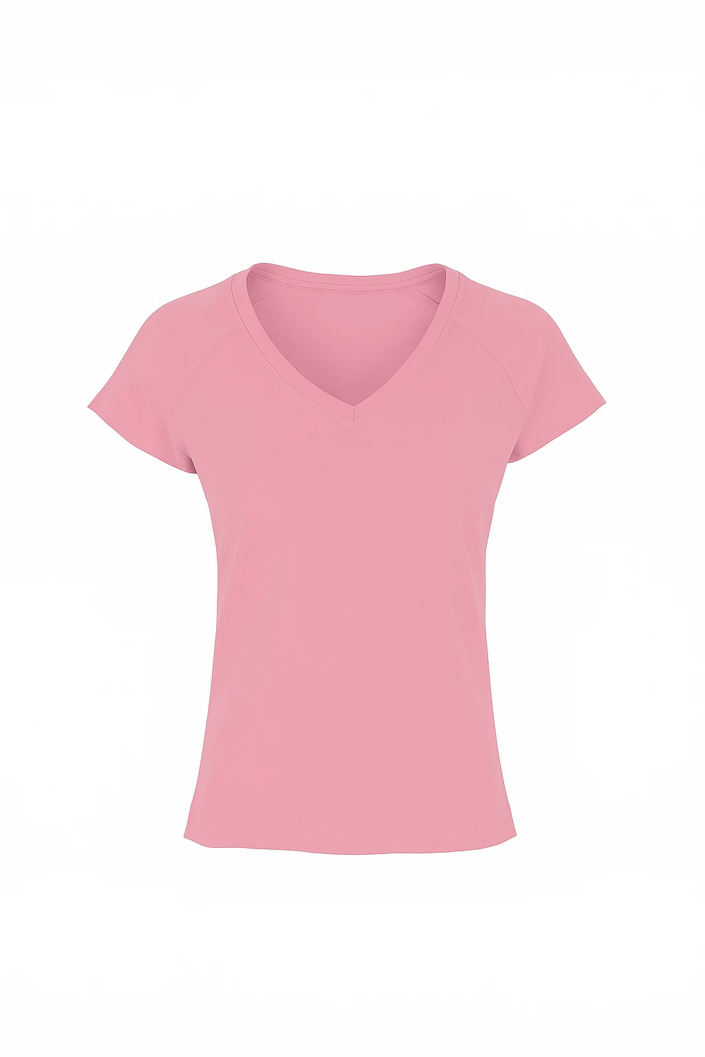 Kadın Pembe V Yaka Kısa Kollu Basic Tişört