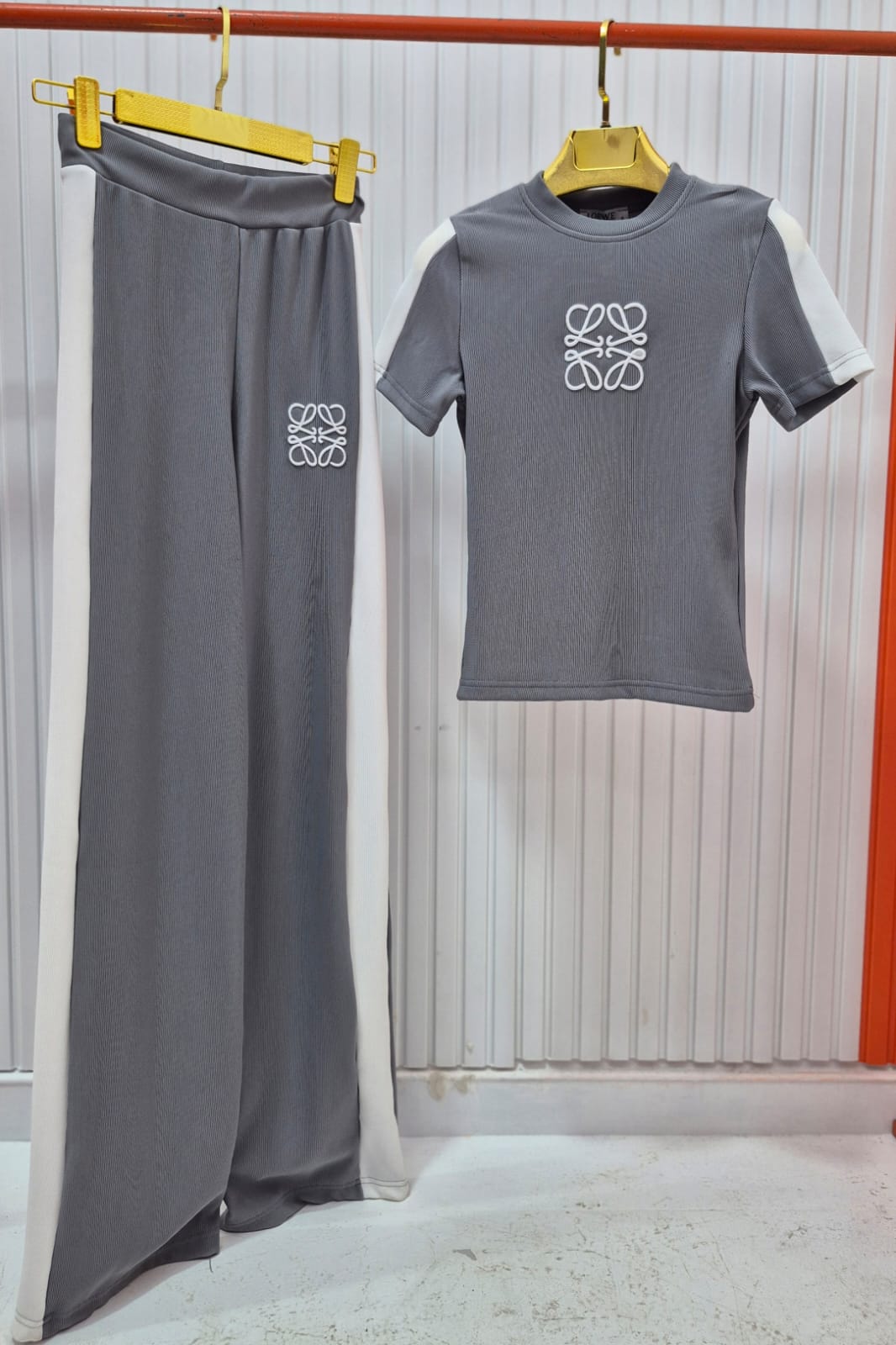 Kadın Gri Şerit Detaylı İkili Spor Takım