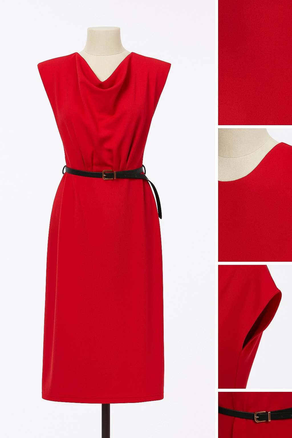 Zarif Kırmızı Drapeli Elbise