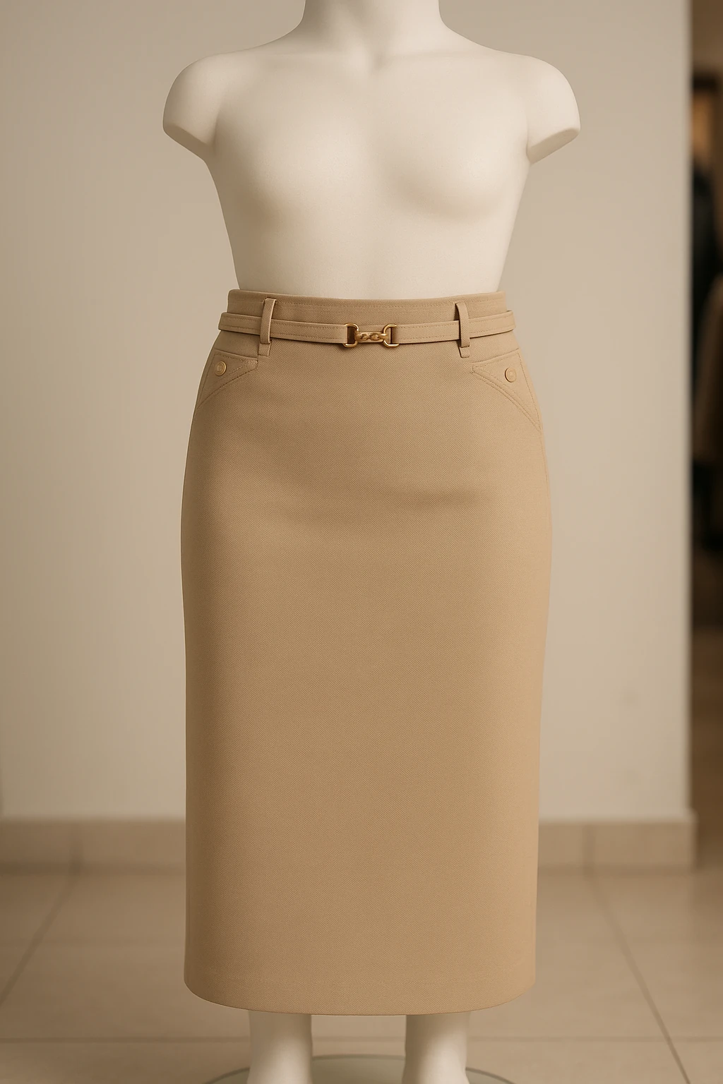 Kemer Detaylı KREM Uzun Etek