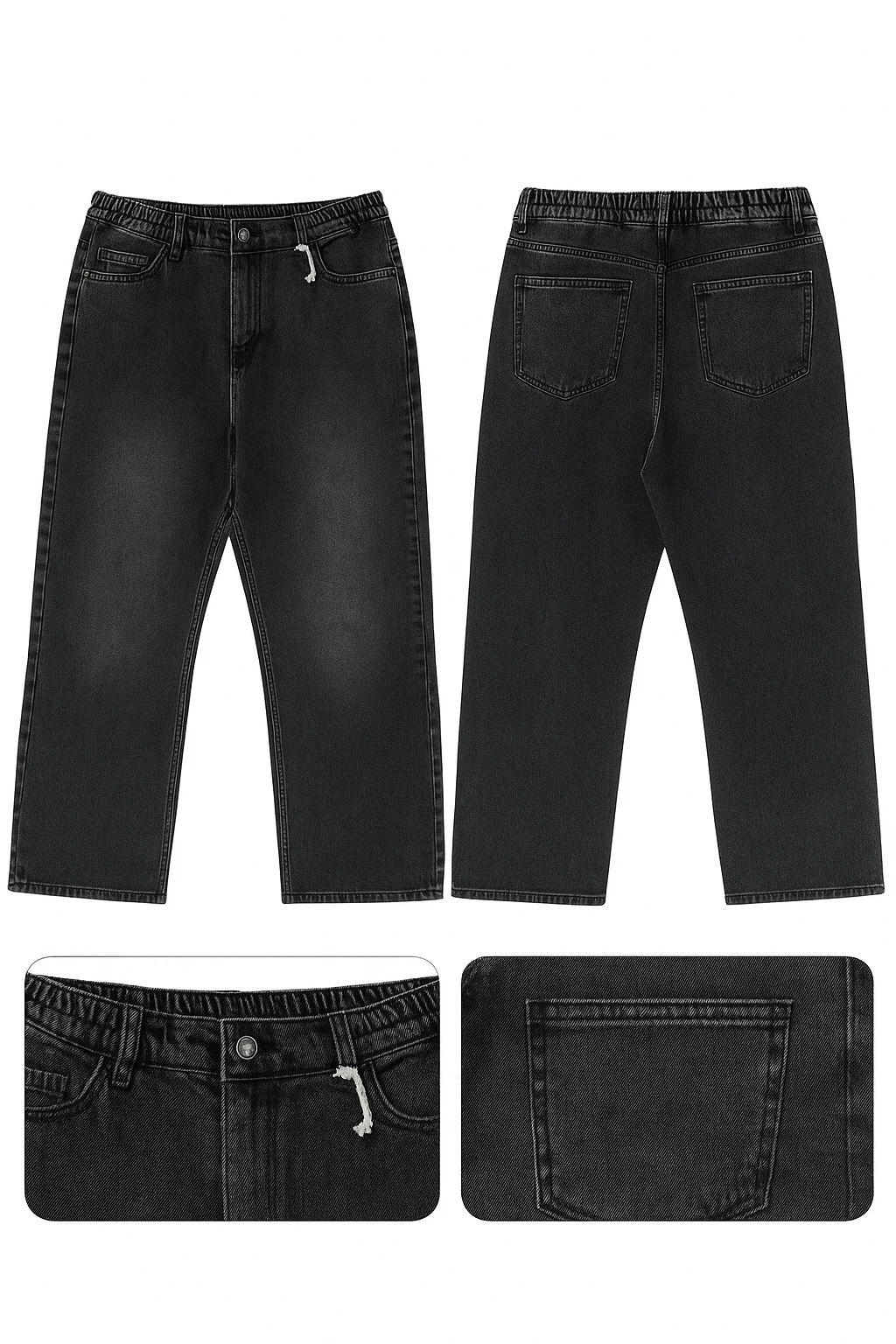 Siyah Relax Fit Denim Pantolon