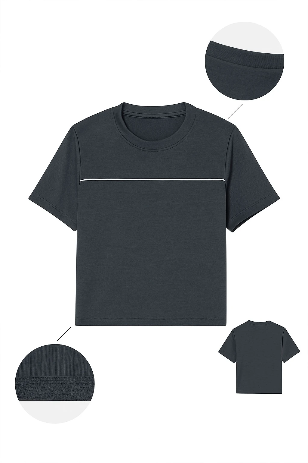 Antrasit Çizgili Crop Tişört