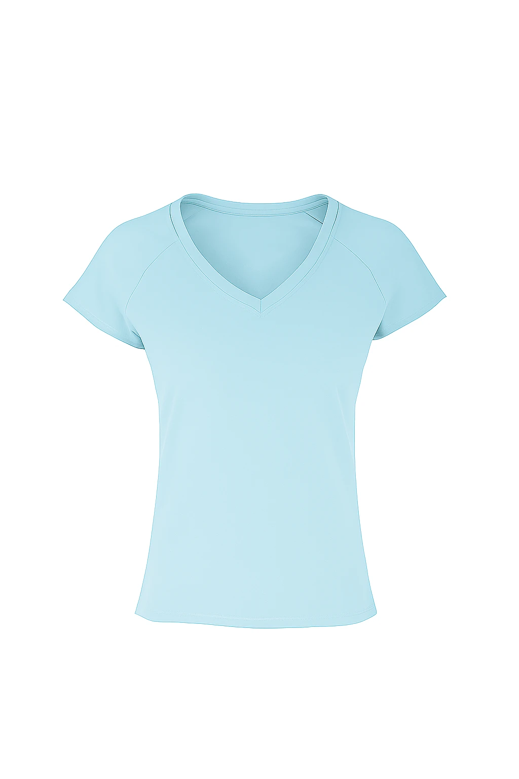 Kadın Açık Su Mavisi V Yaka Kısa Kollu Basic Tişört