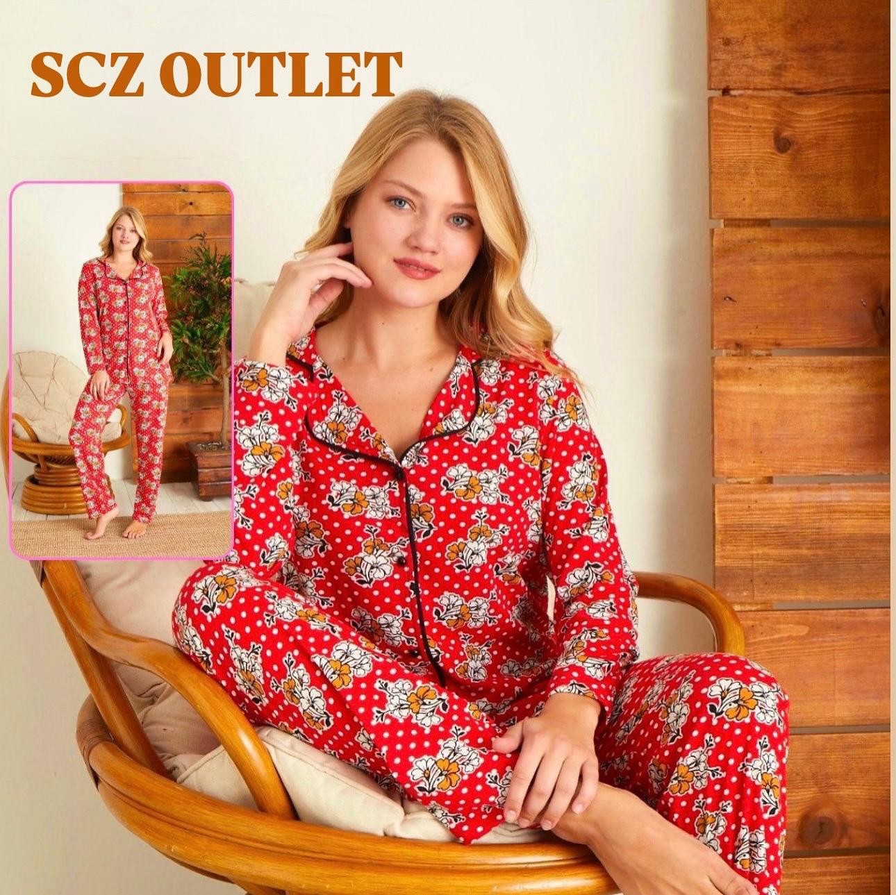Kırmızı Çiçek Desenli Rahat Bayan Pijama Takımı