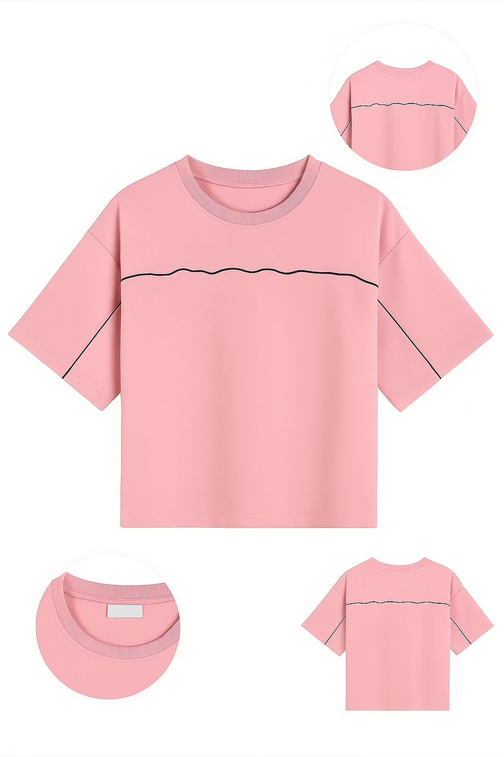 Pembe Çizgili Oversize Tişört