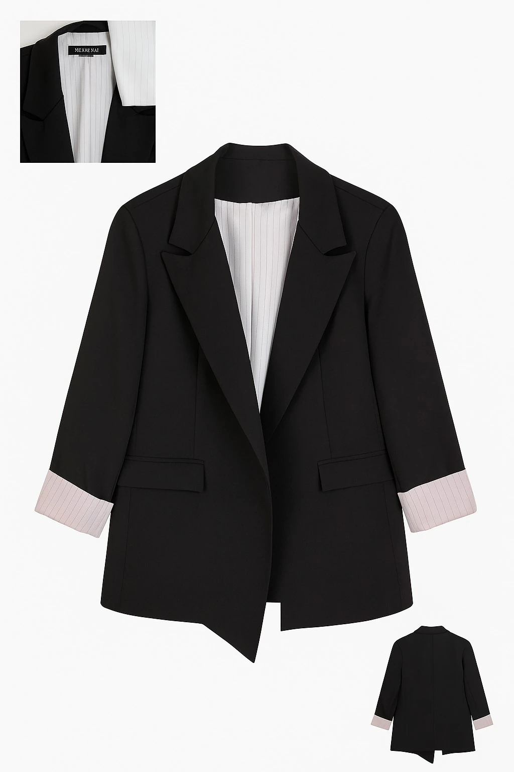 Kadın Çizgili Astar Detaylı Blazer Ceket – Siyah