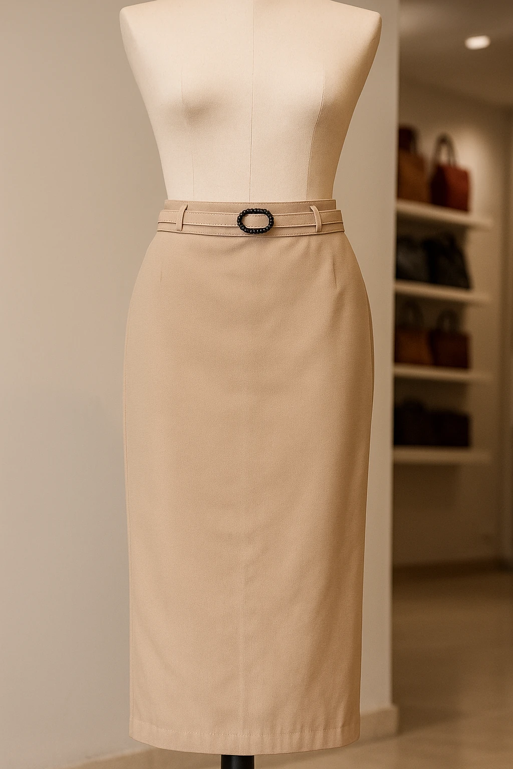 Kemer Detaylı KREM Uzun Etek