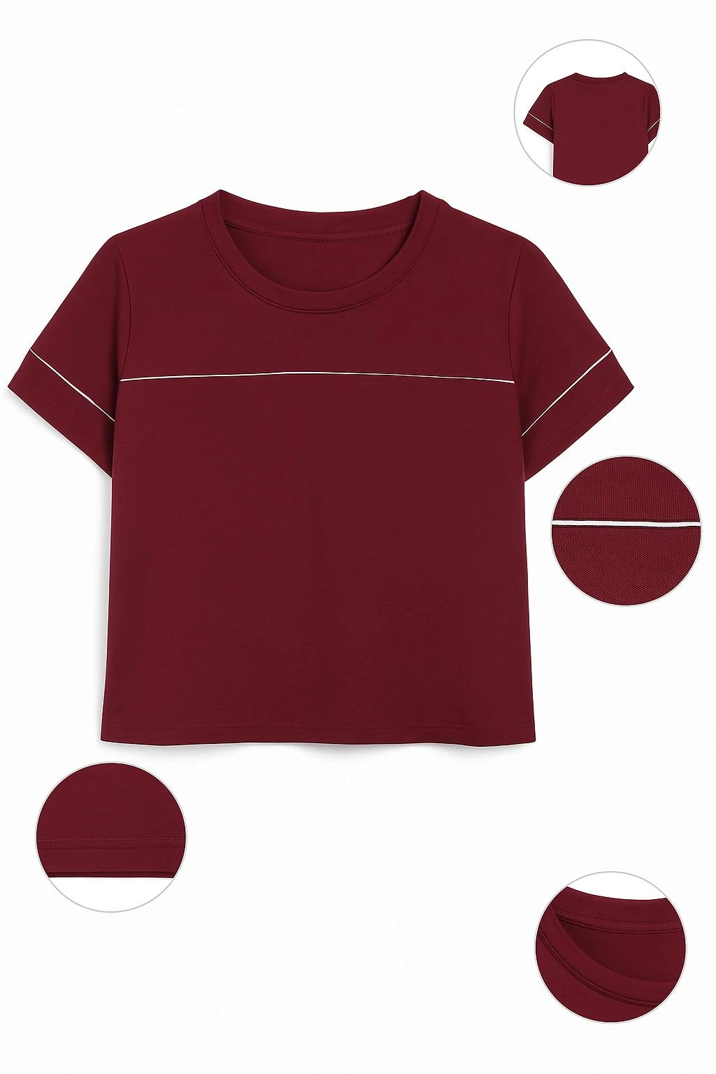 Bordo Çizgili Crop Tişört