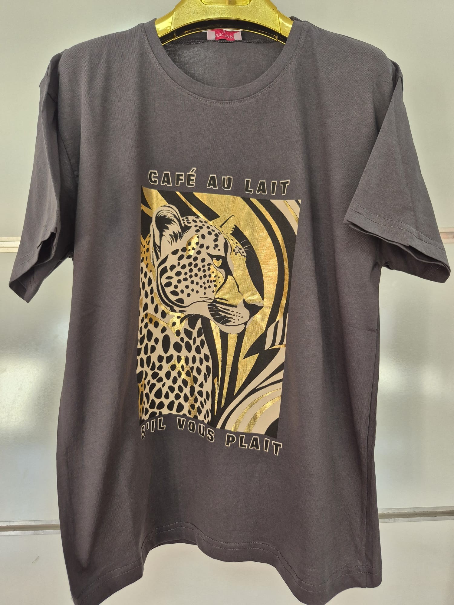 Gri Leopar Desen Tişört