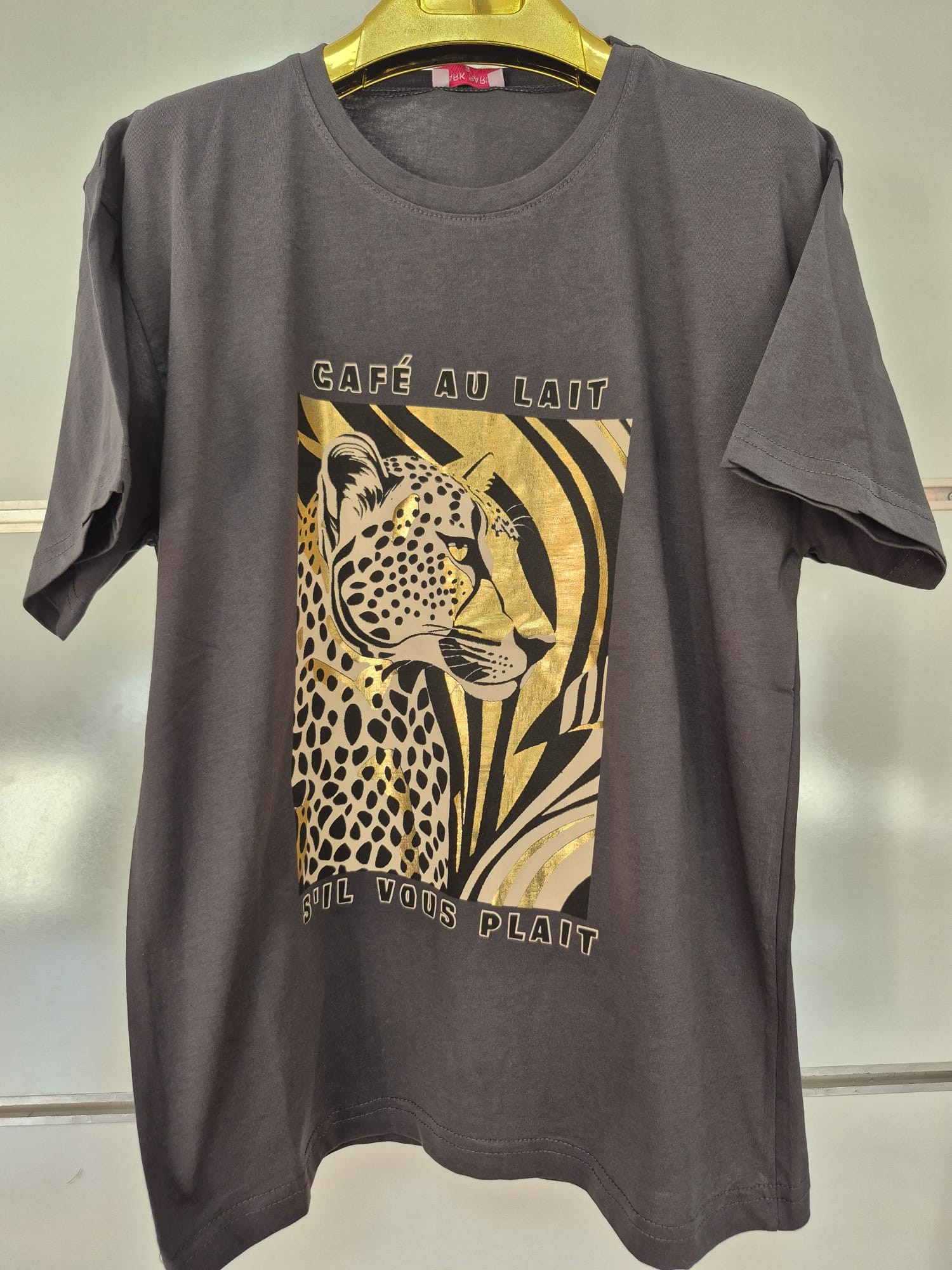 Gri Leopar Desen Tişört