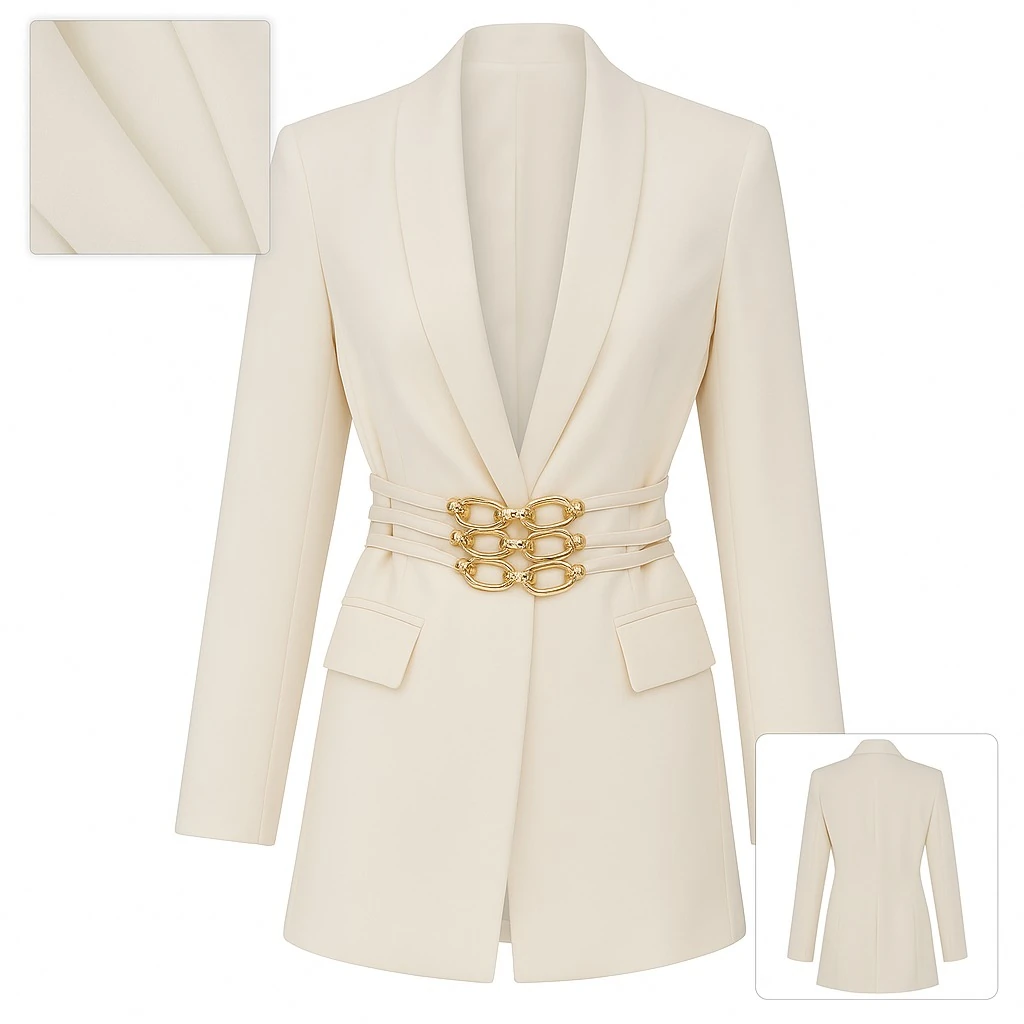 Kadın Gold Tokalı Blazer Ceket – Ekru