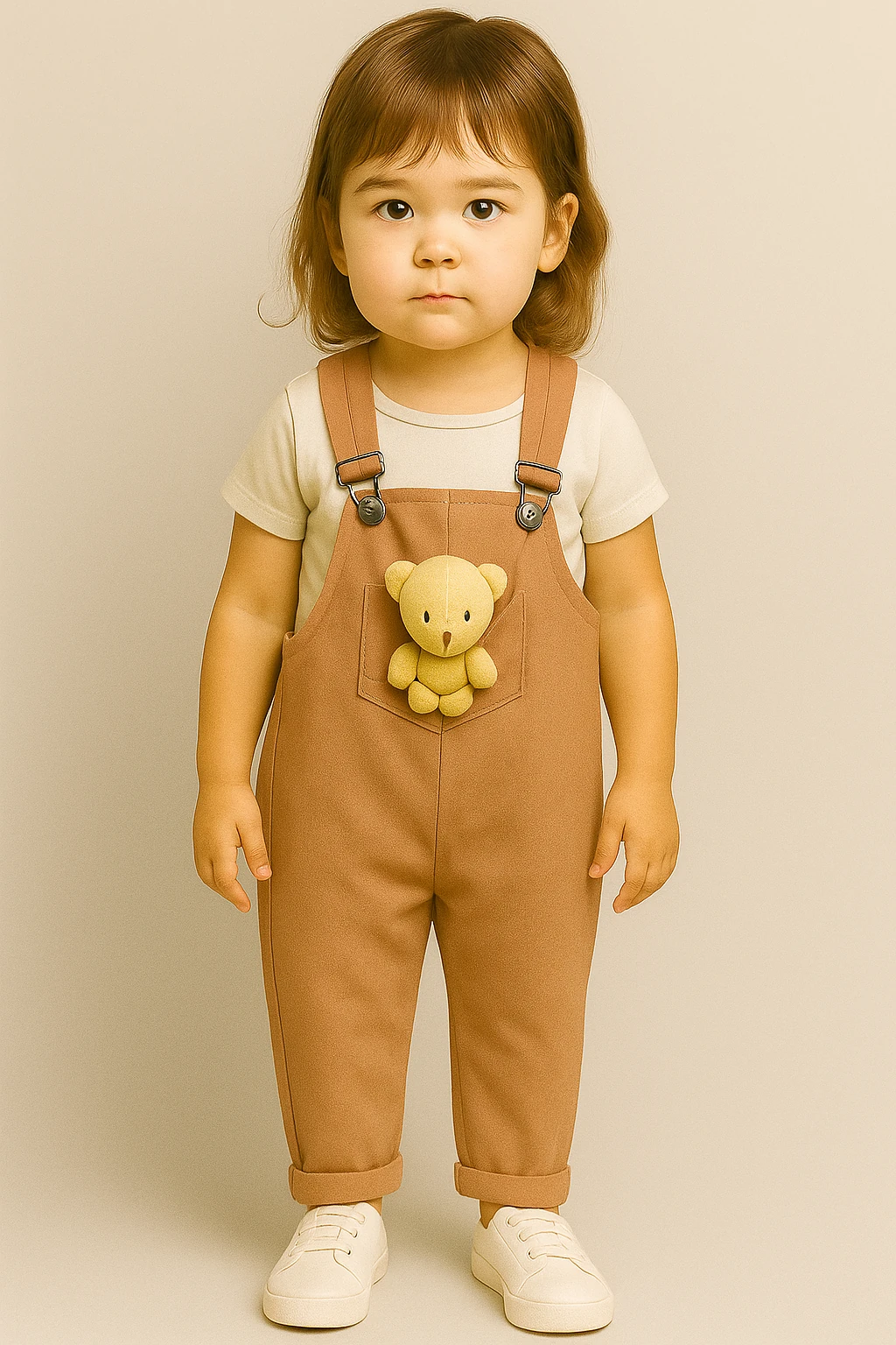 Ayıcık Cep Detaylı Bej Pembe Tulum