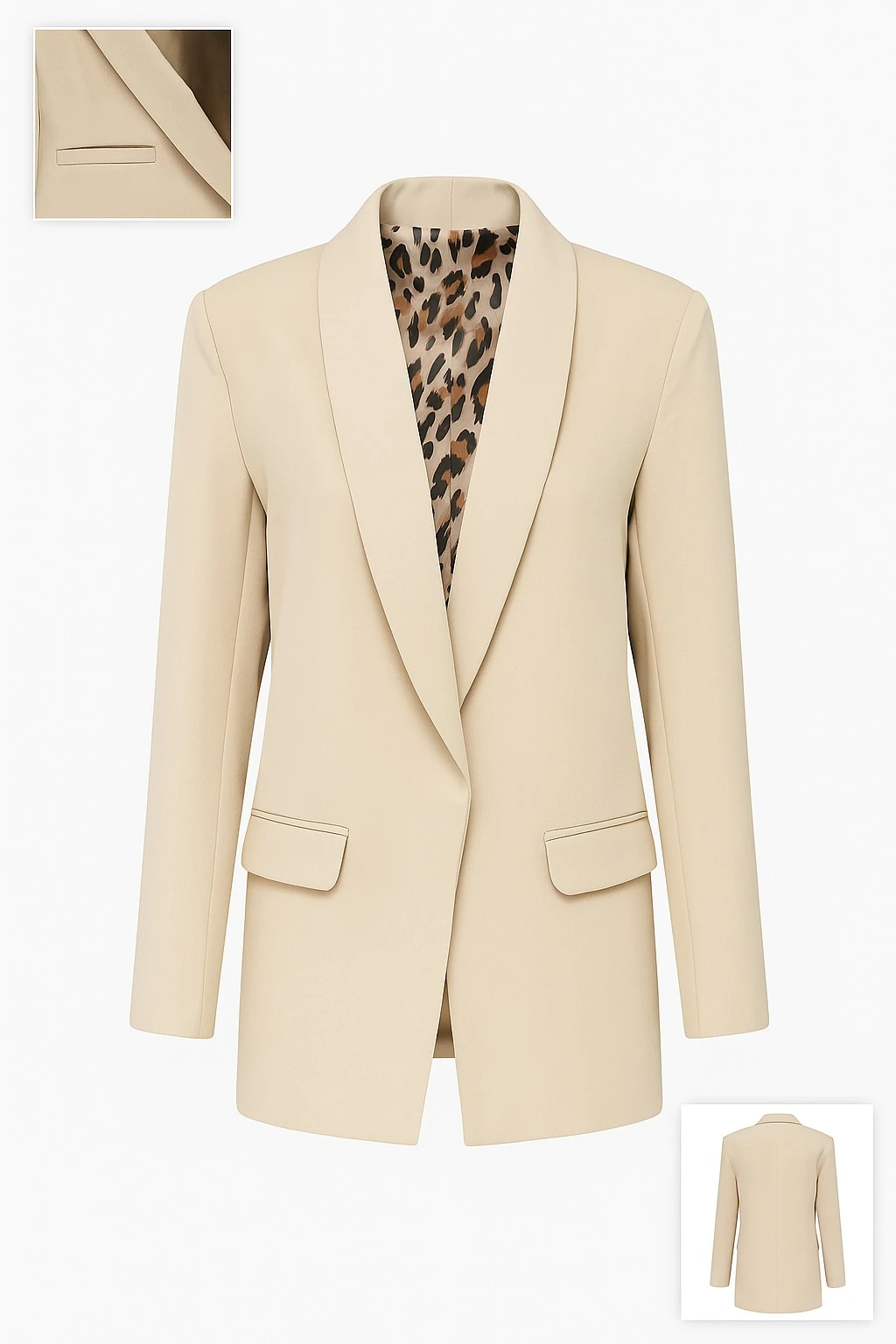 Kadın Desenli Astarlı Blazer Ceket – Bej