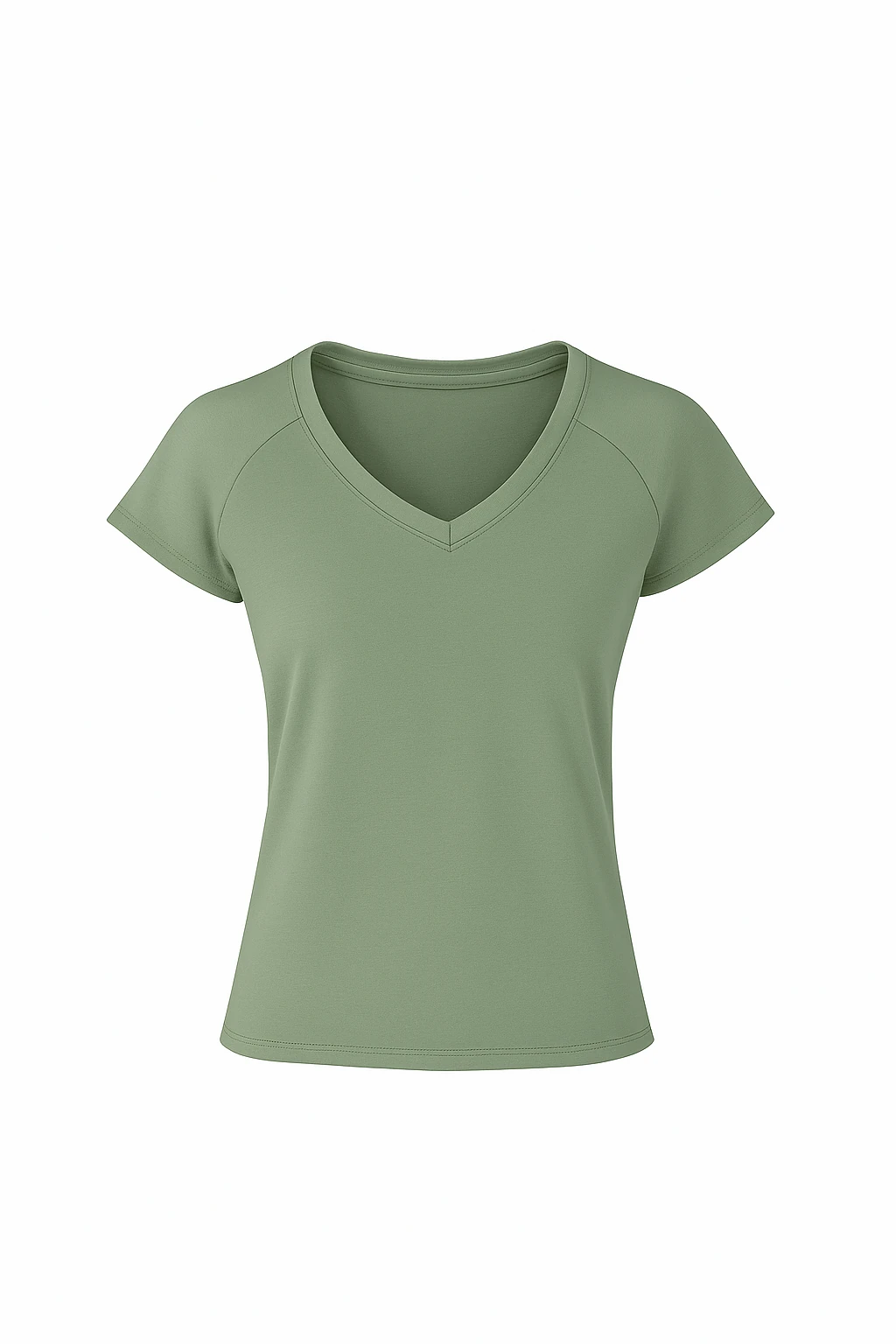 Kadın Yeşil V Yaka Kısa Kollu Basic Tişört