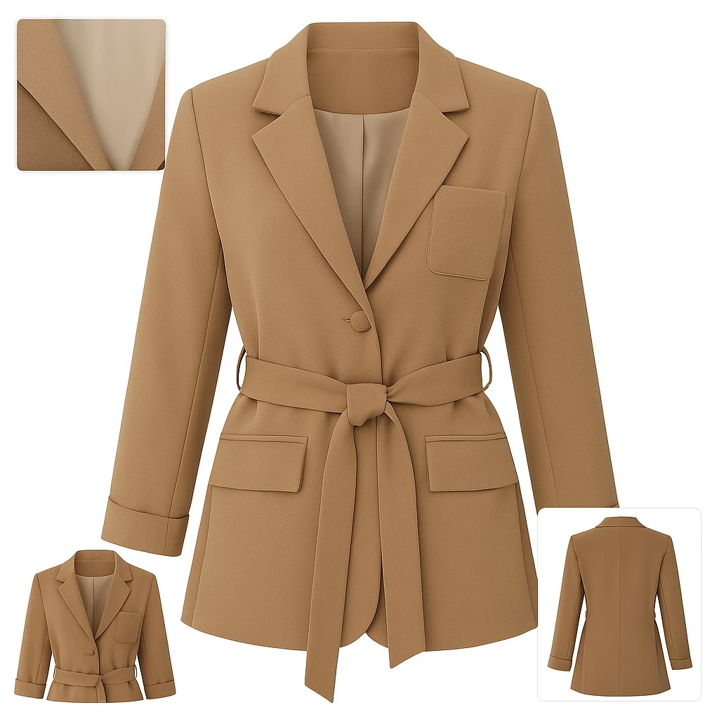 Kadın Kuşaklı Blazer Ceket – Kahverengi