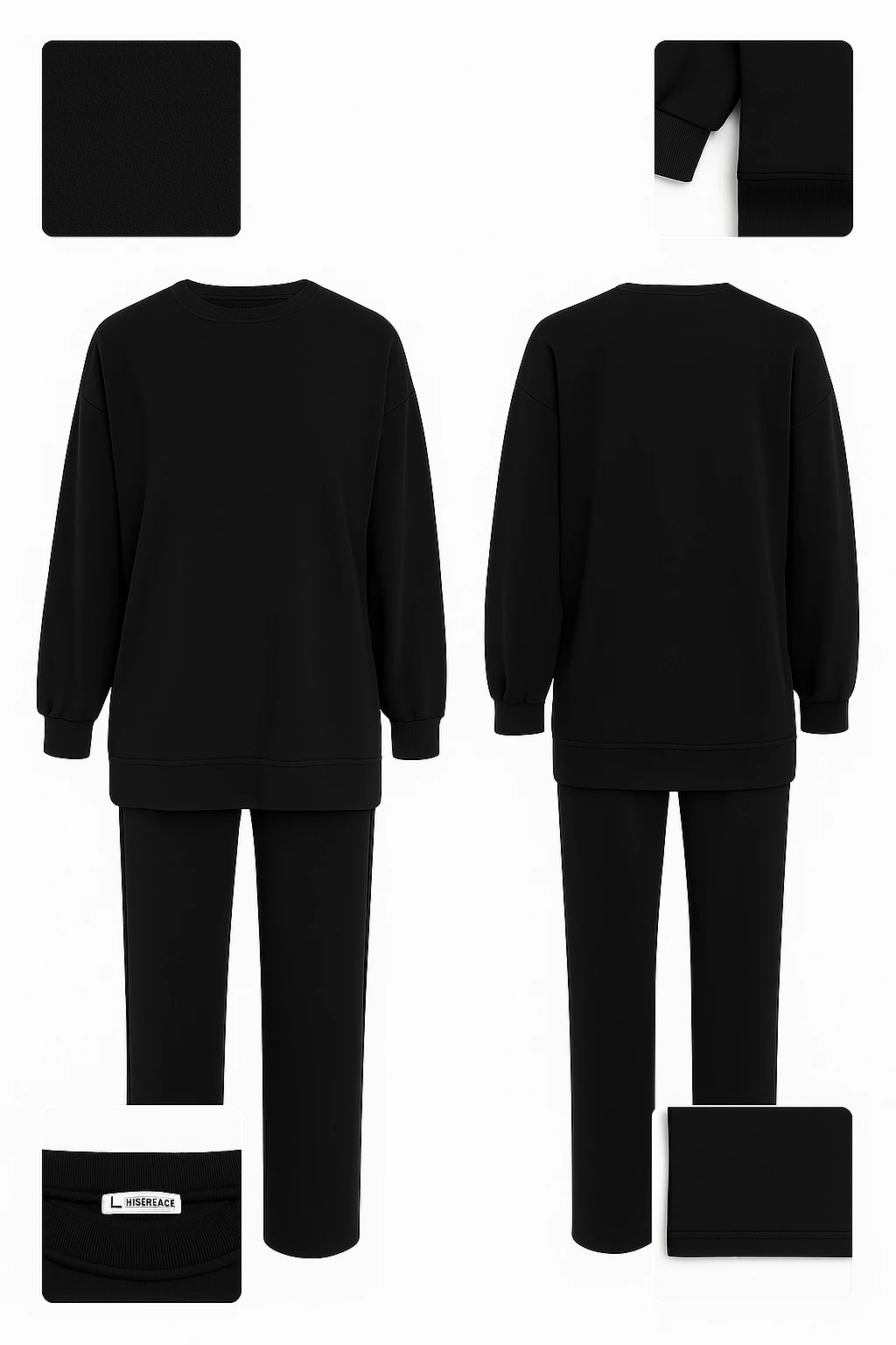 Sade Siyah Oversize Tesettür Eşofman Takımı