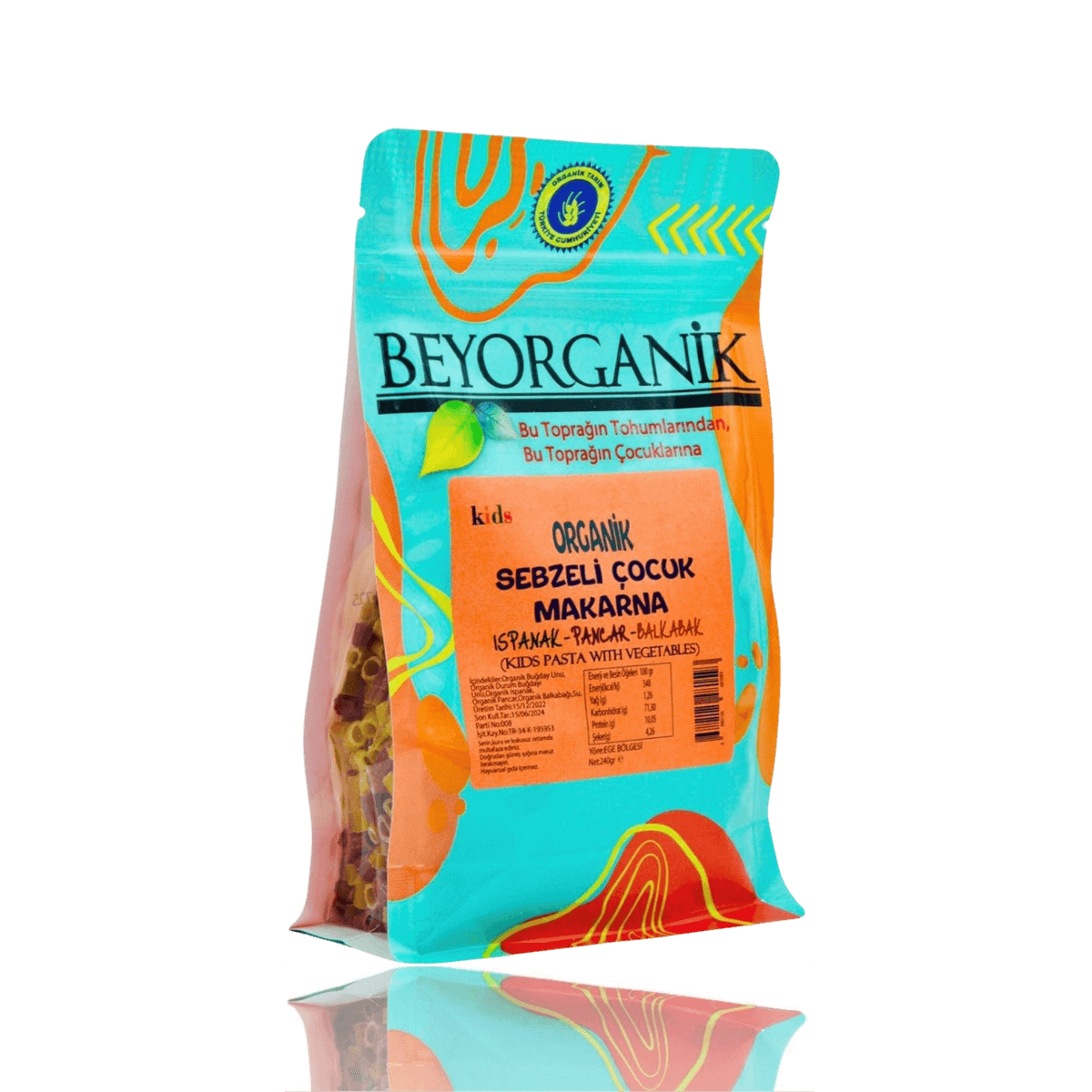 Organik Sebzeli Çocuk Makarna 240 Gr (Ispanak, Pancar, Balkabağı) +8 Ay (Pestisit ve Aflatoksin Analizli)