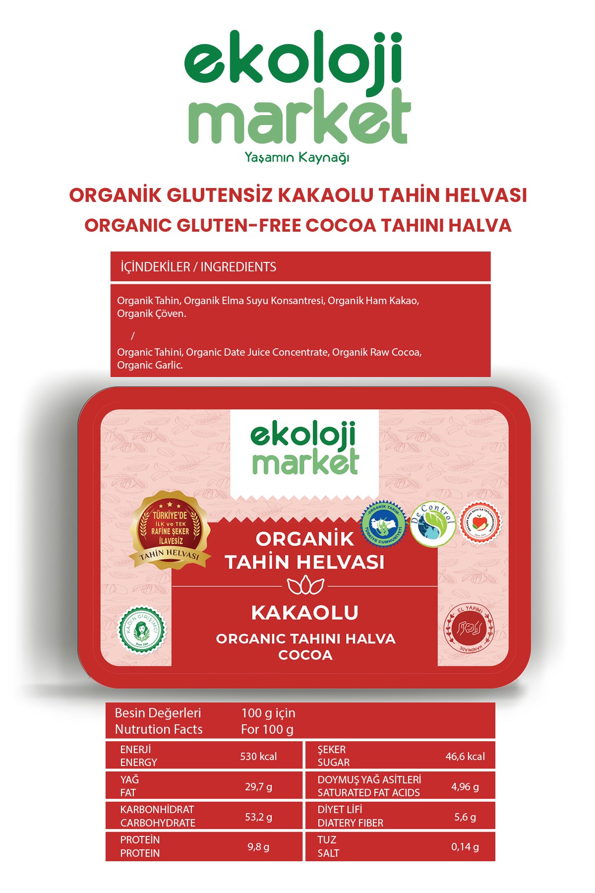 Organik Glutensiz Kakaolu Helva 200g