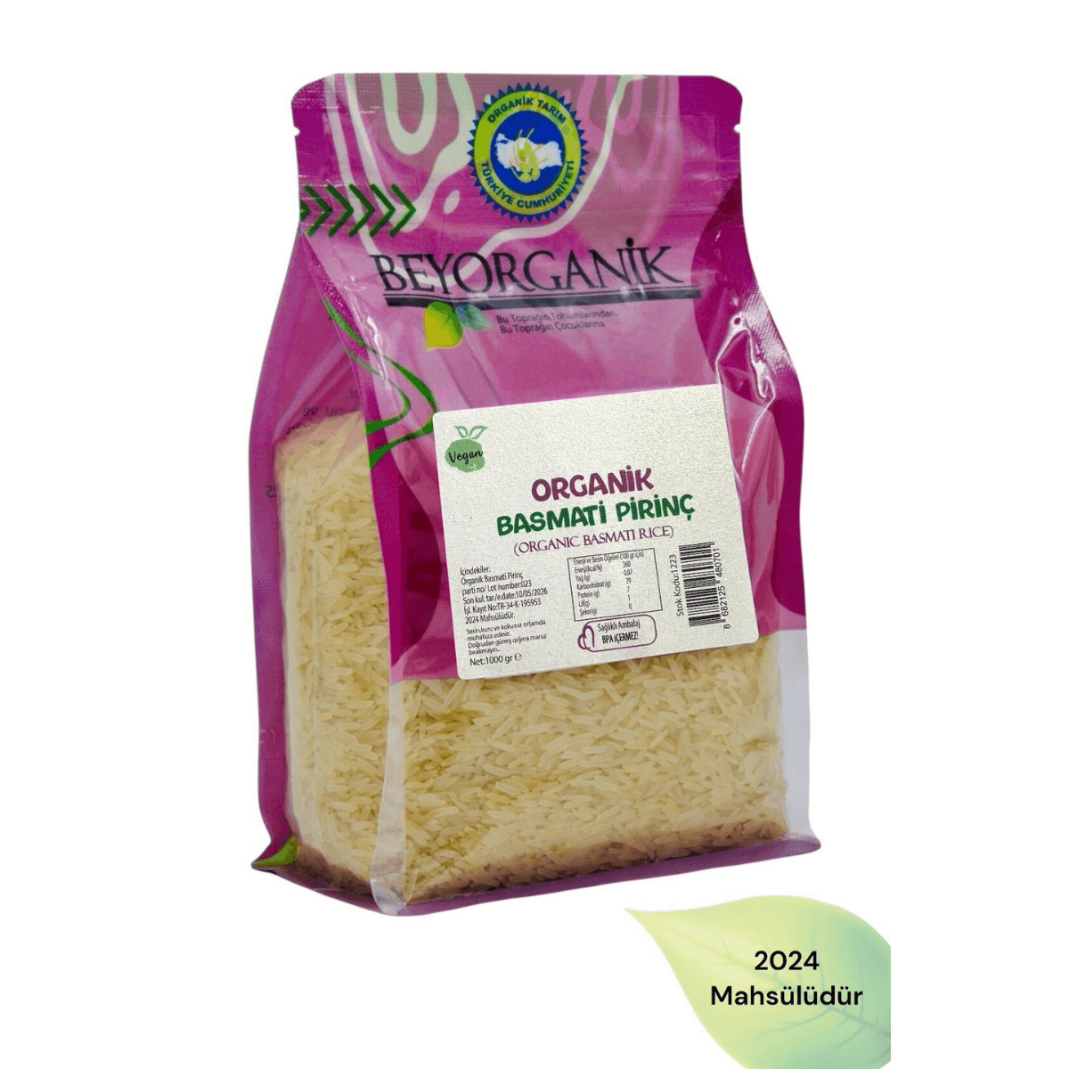 Organik Basmati pirinç 1000gr (Pestisit ve Aflatoksin Analizli)
