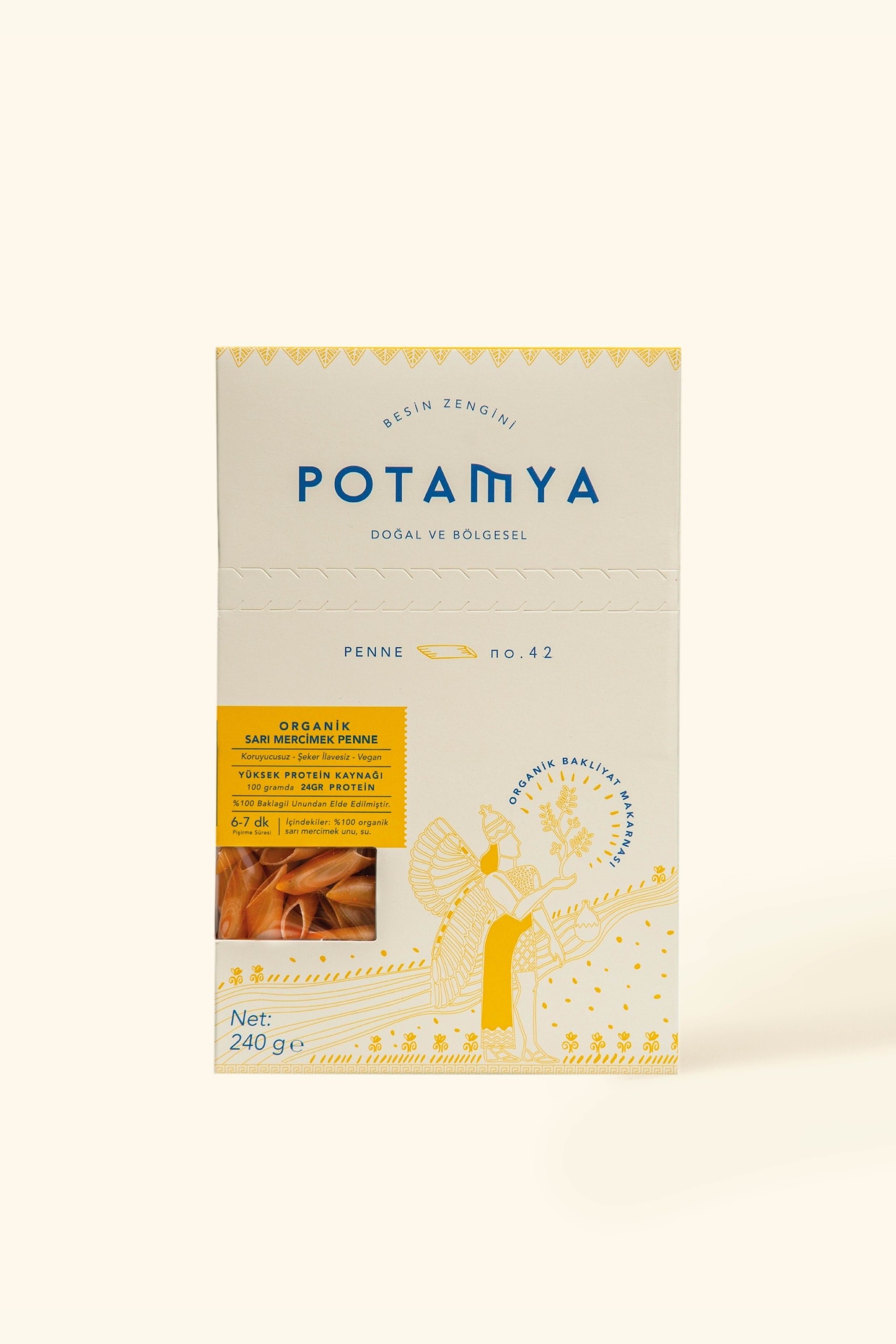 Organik Sarı Mercimekli Penne 240 Gr (İz Miktarda Gluten) 
