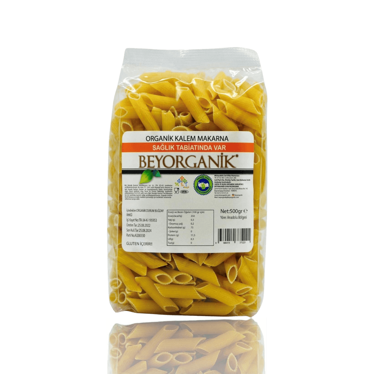Organik Kalem Makarna 500 Gr (Pestisit ve Aflatoksin Analizli)