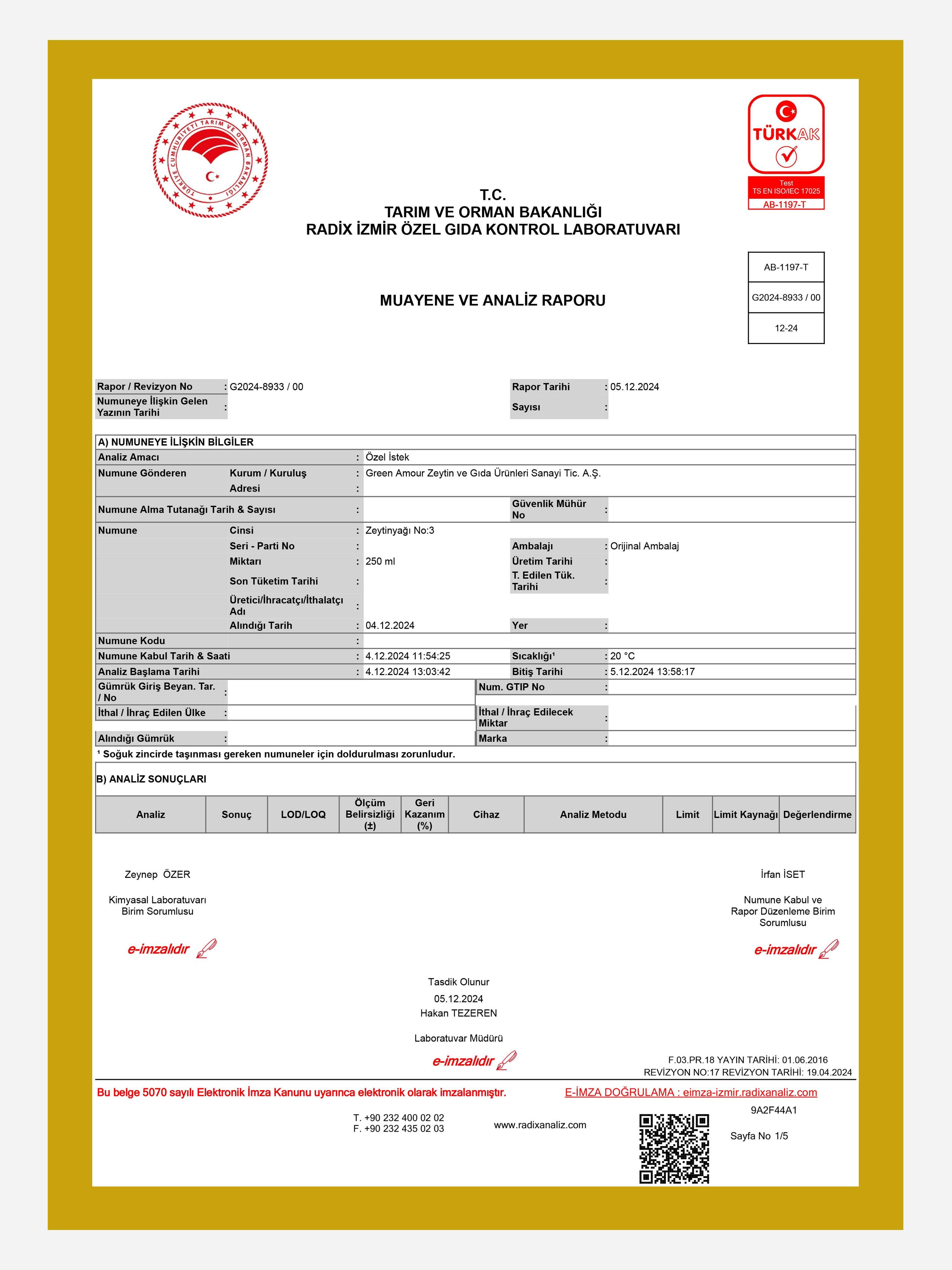 Soğuk Sıkım, 0,3 Asit %100 Natürel Sızma Zeytintağı 3 lt 
