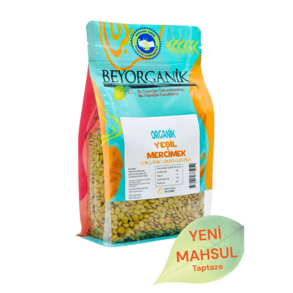 Organik Yeşil Mercimek 500gr (Pestisit ve Aflatoksin Analizli)