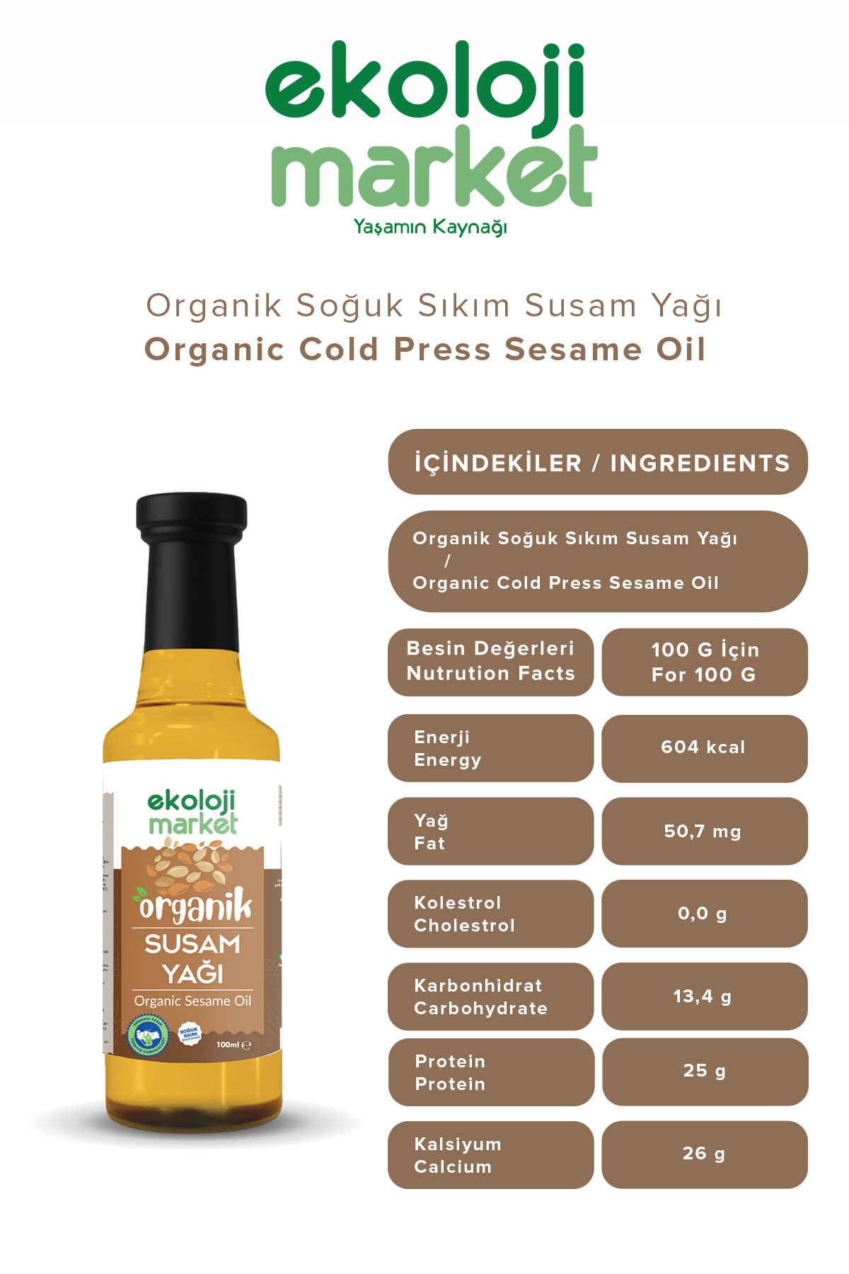 Organik Susam Yağı 100 ml