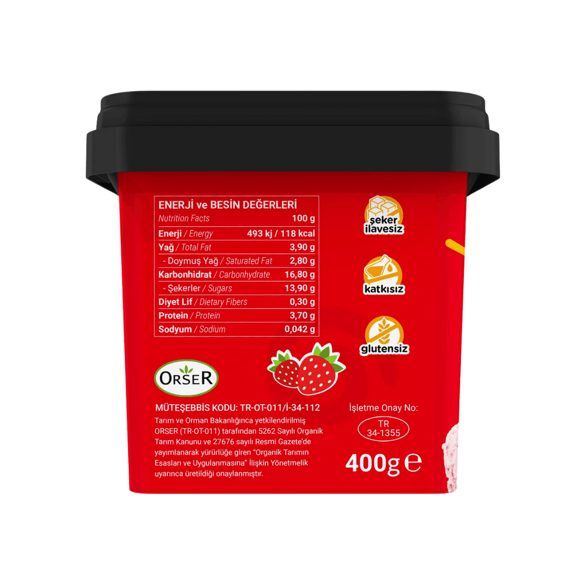 Organik Ballı Çilekli Dondurma 300g