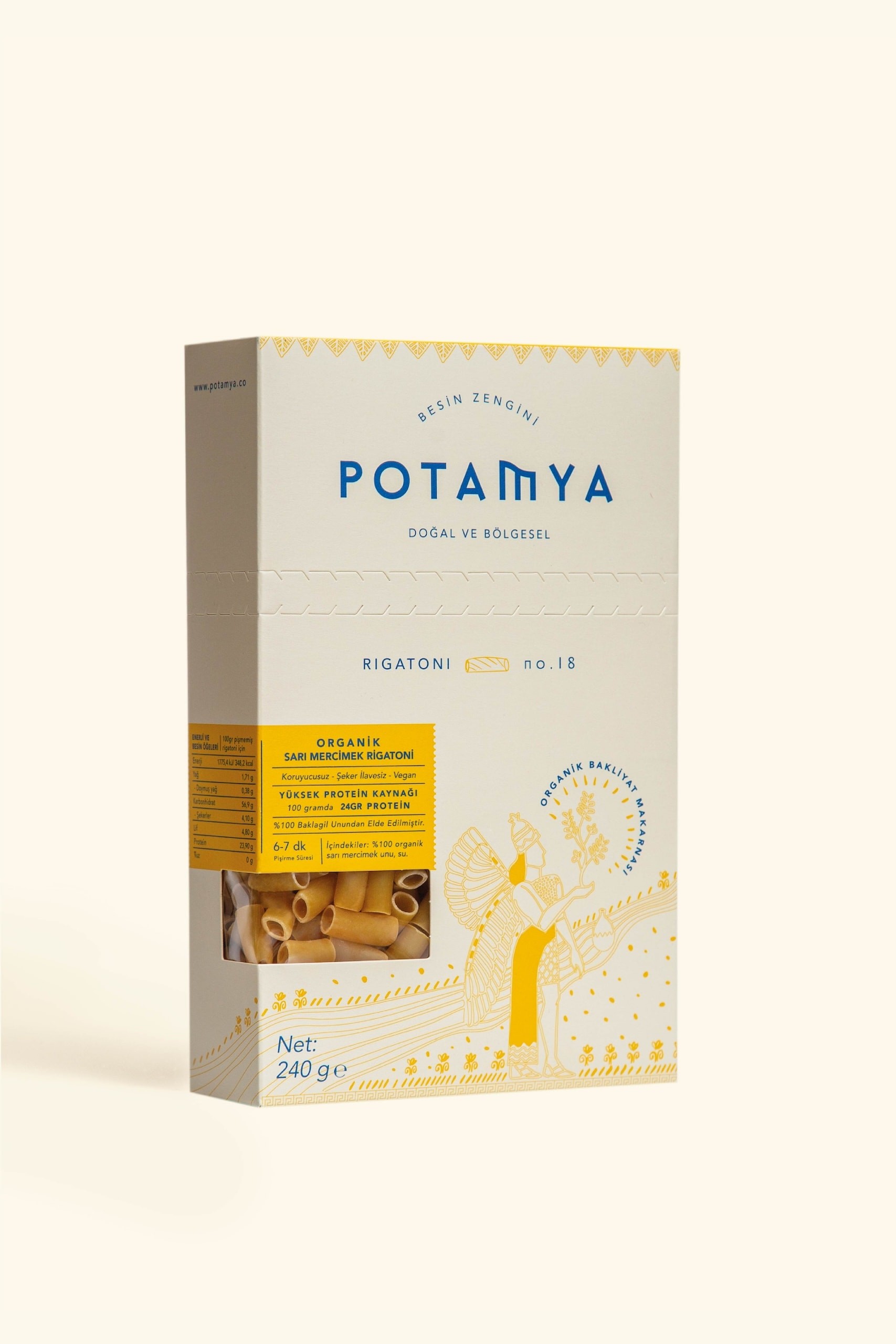 Organik Glutensiz Sarı Mercimekli Rigatoni 240 Gr (İz Miktarda Gluten)