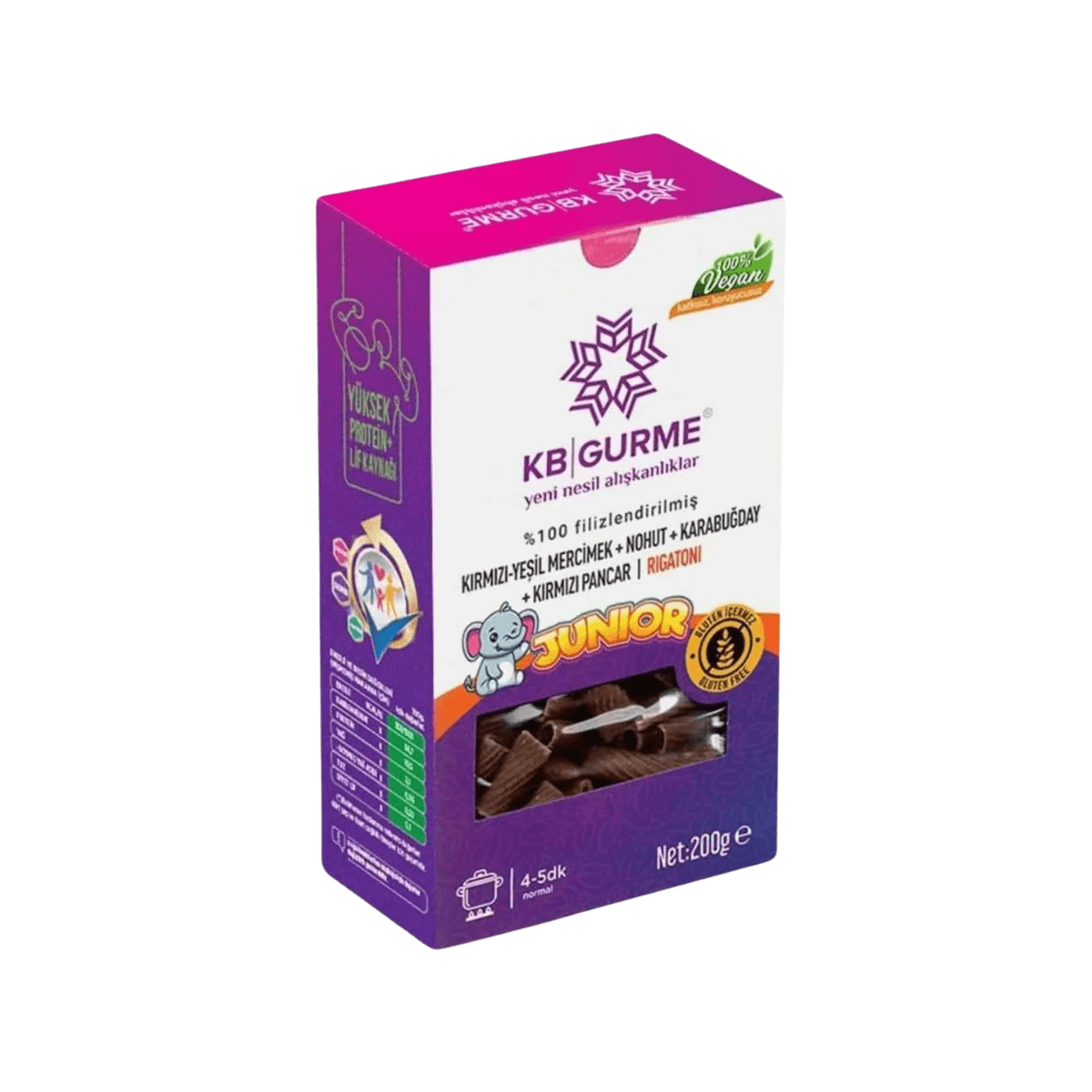 Glutensiz & Vegan Sebzeli Filizlendirilmiş Junior Rigatoni Makarna 200 gr