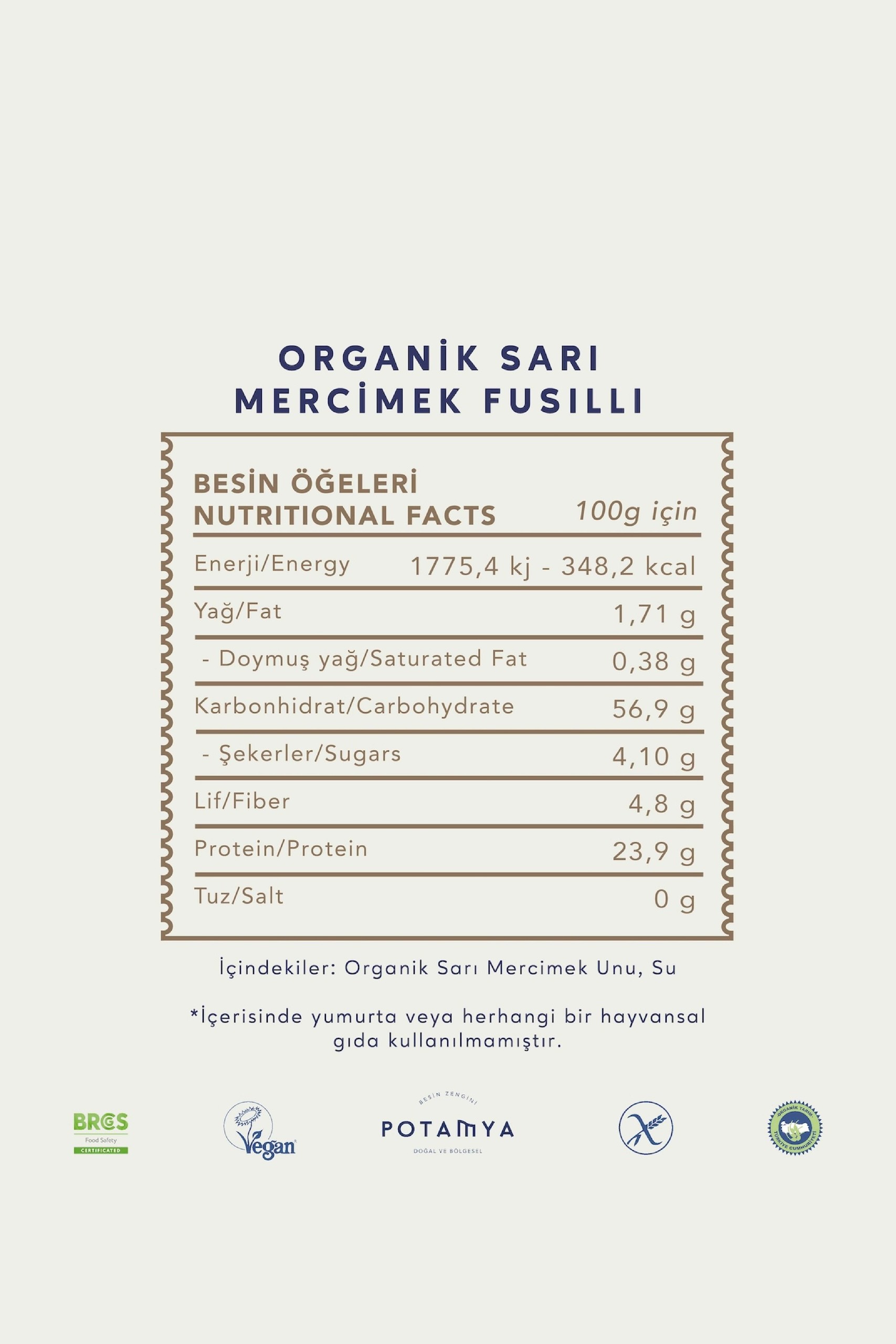 Organik Glutensiz Sarı Mercimekli Fusuilli 240 Gr (İz Miktarda Gluten)