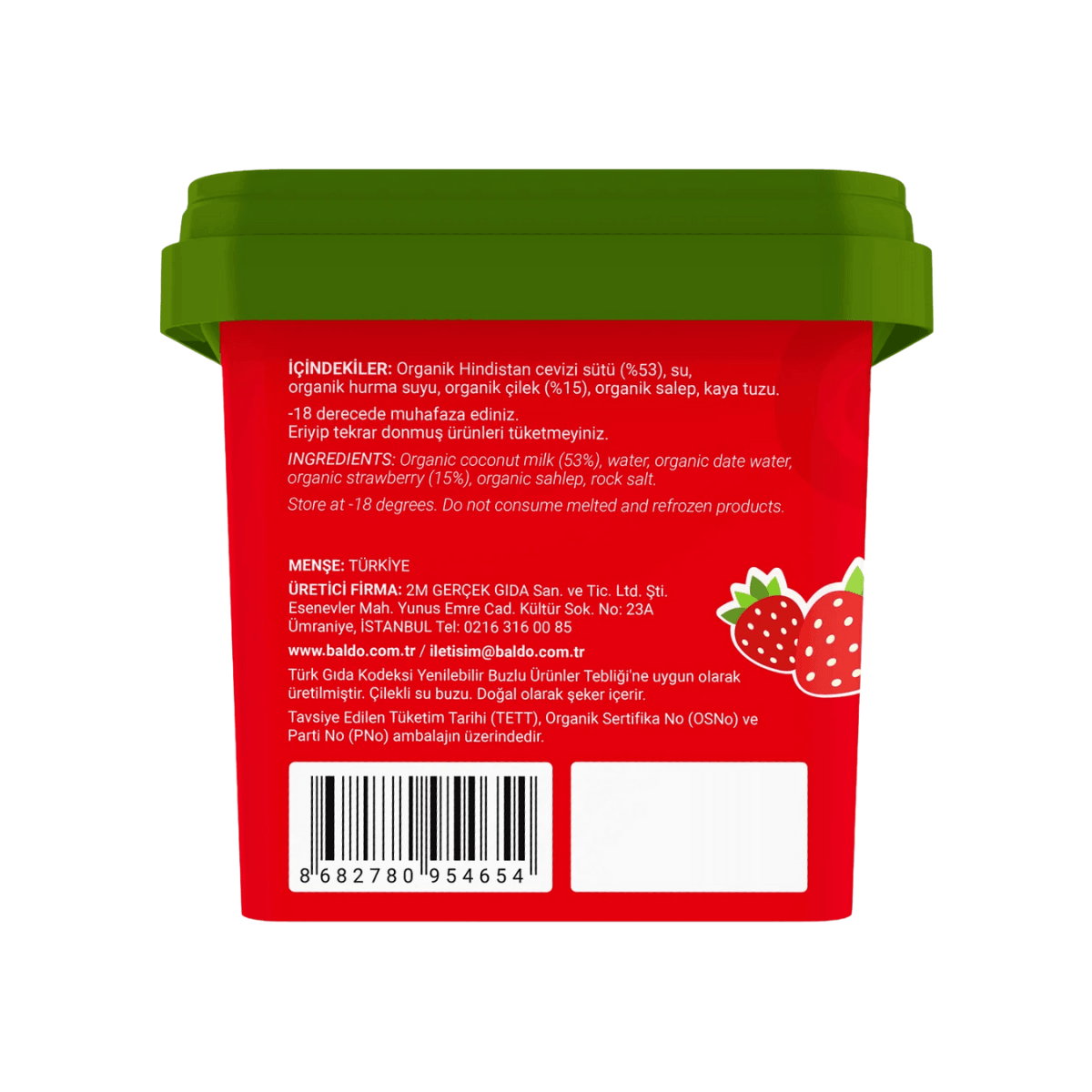 Organik Çilekli Vegan Dondurma 300g