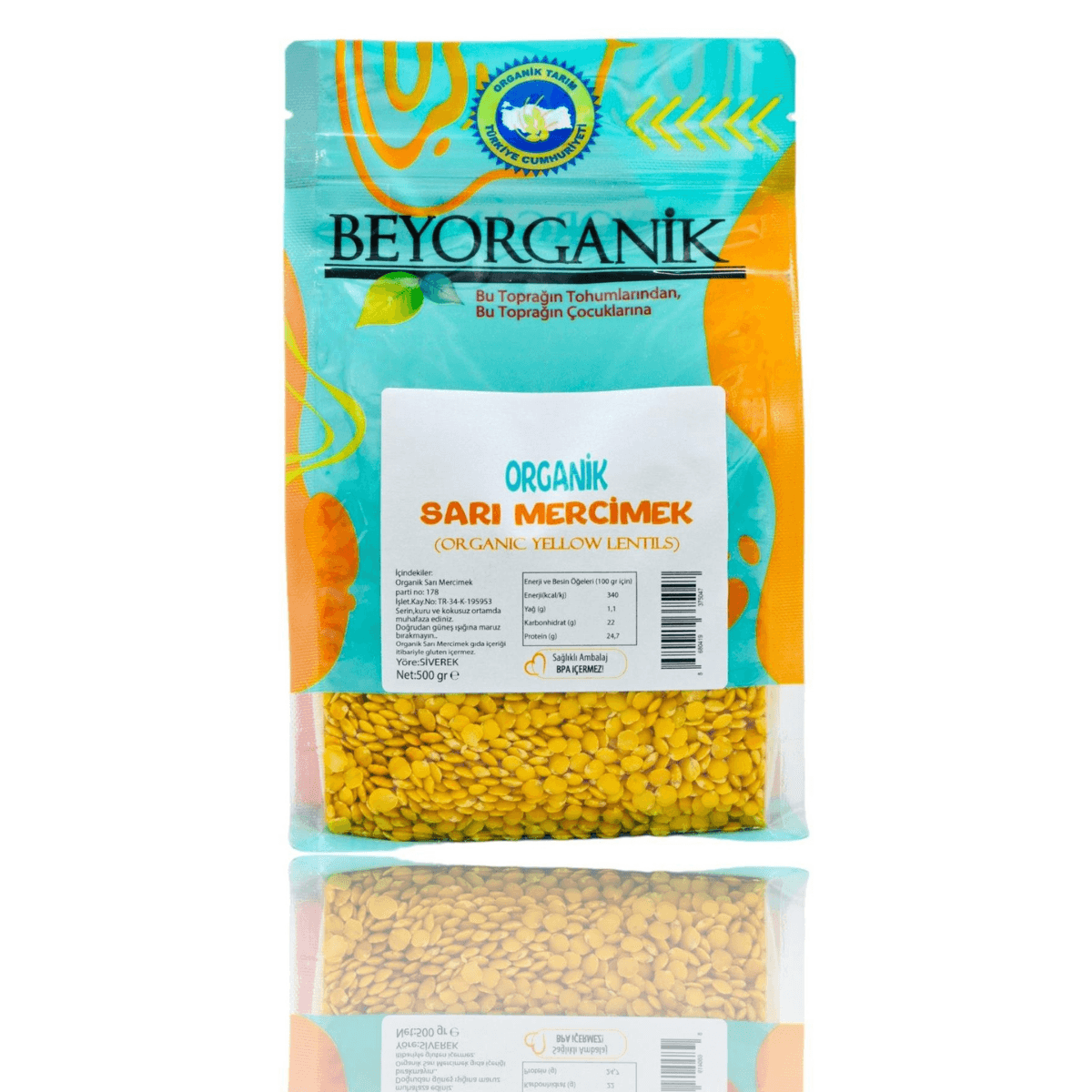 Organik Sarı Mercimek 500gr (Pestisit ve Aflatoksin Analizli)