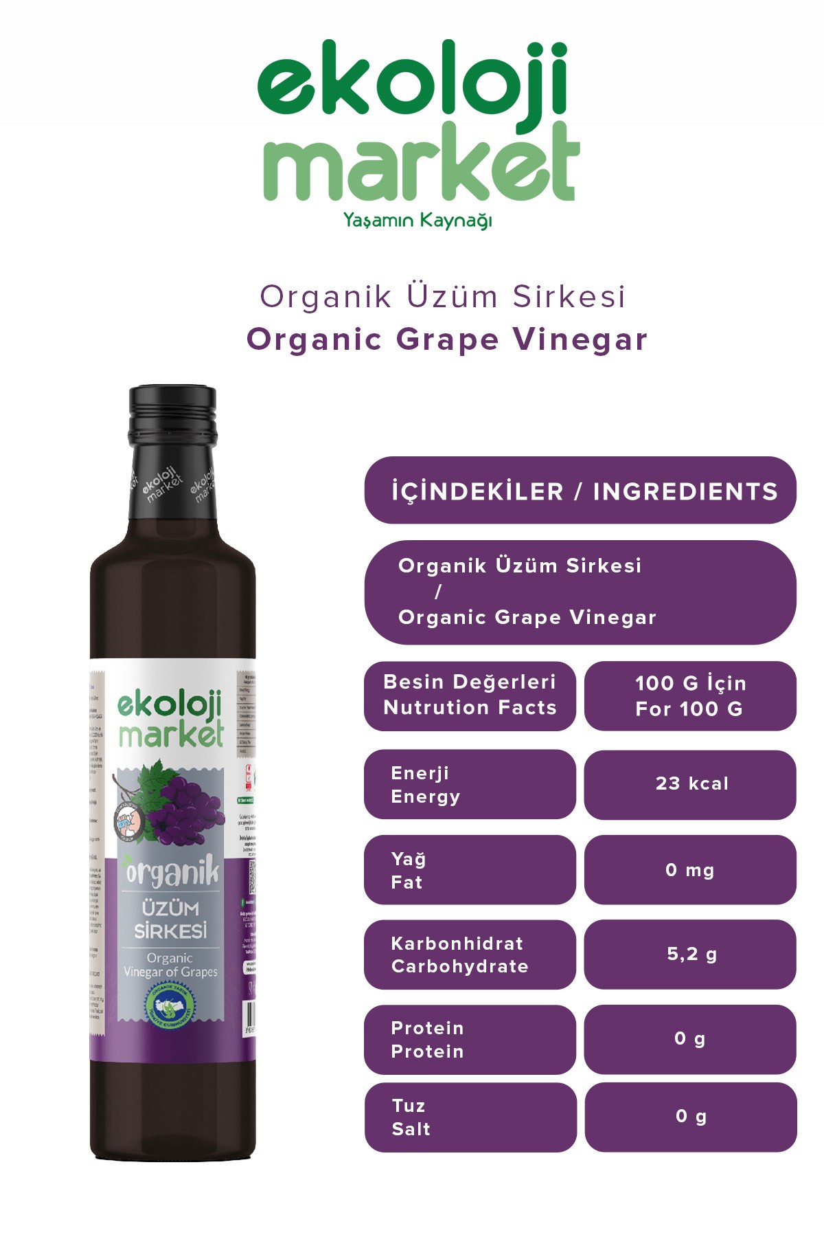 Organik Üzüm Sirkesi 500ml