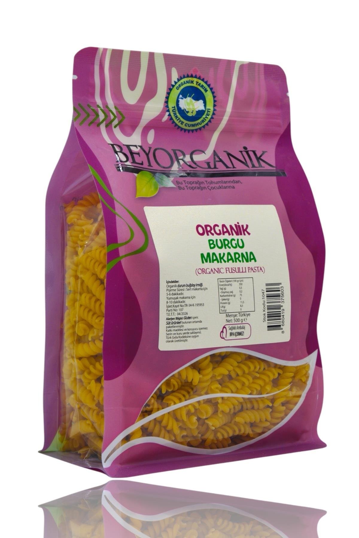 Organik Burgu Makarna 500 Gr (Pestisit ve Aflatoksin Analizli)