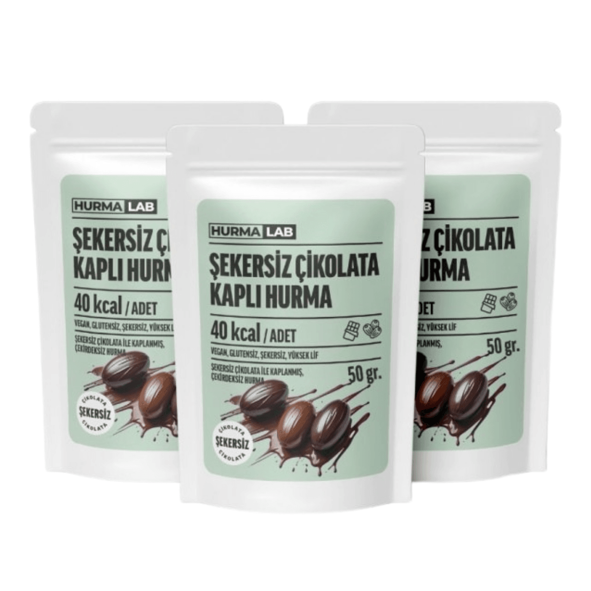 Şekersiz Çikolata Kaplı Hurma 3 Adet x 50g