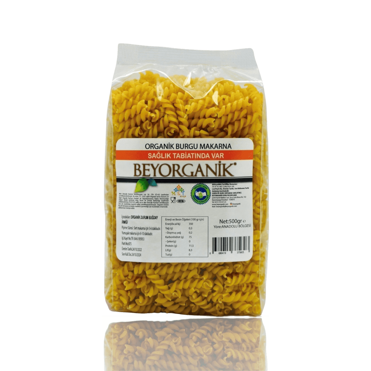 Organik Burgu Makarna 500 Gr (Pestisit ve Aflatoksin Analizli)