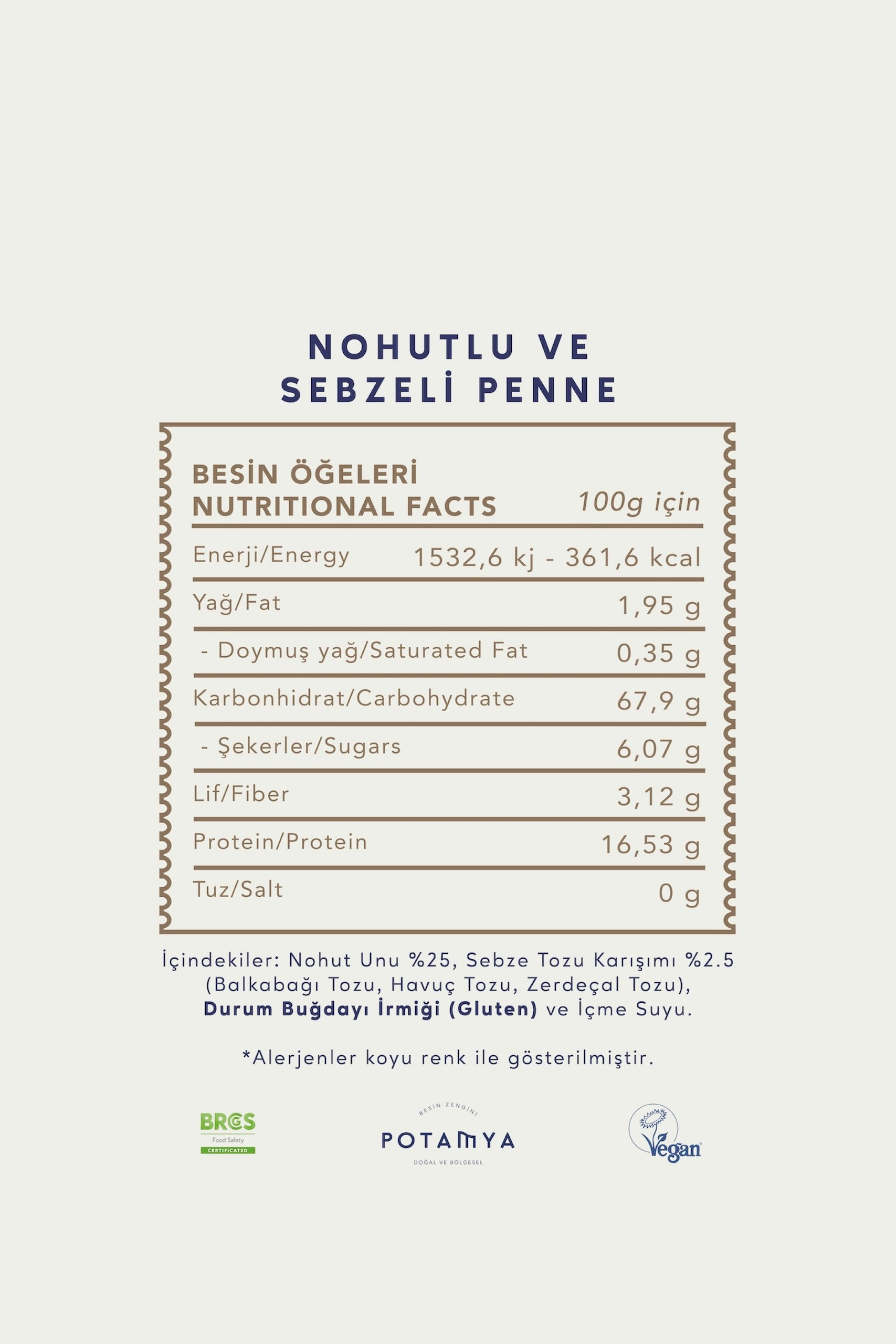 Nohutlu Sebzeli Penne 240 Gr