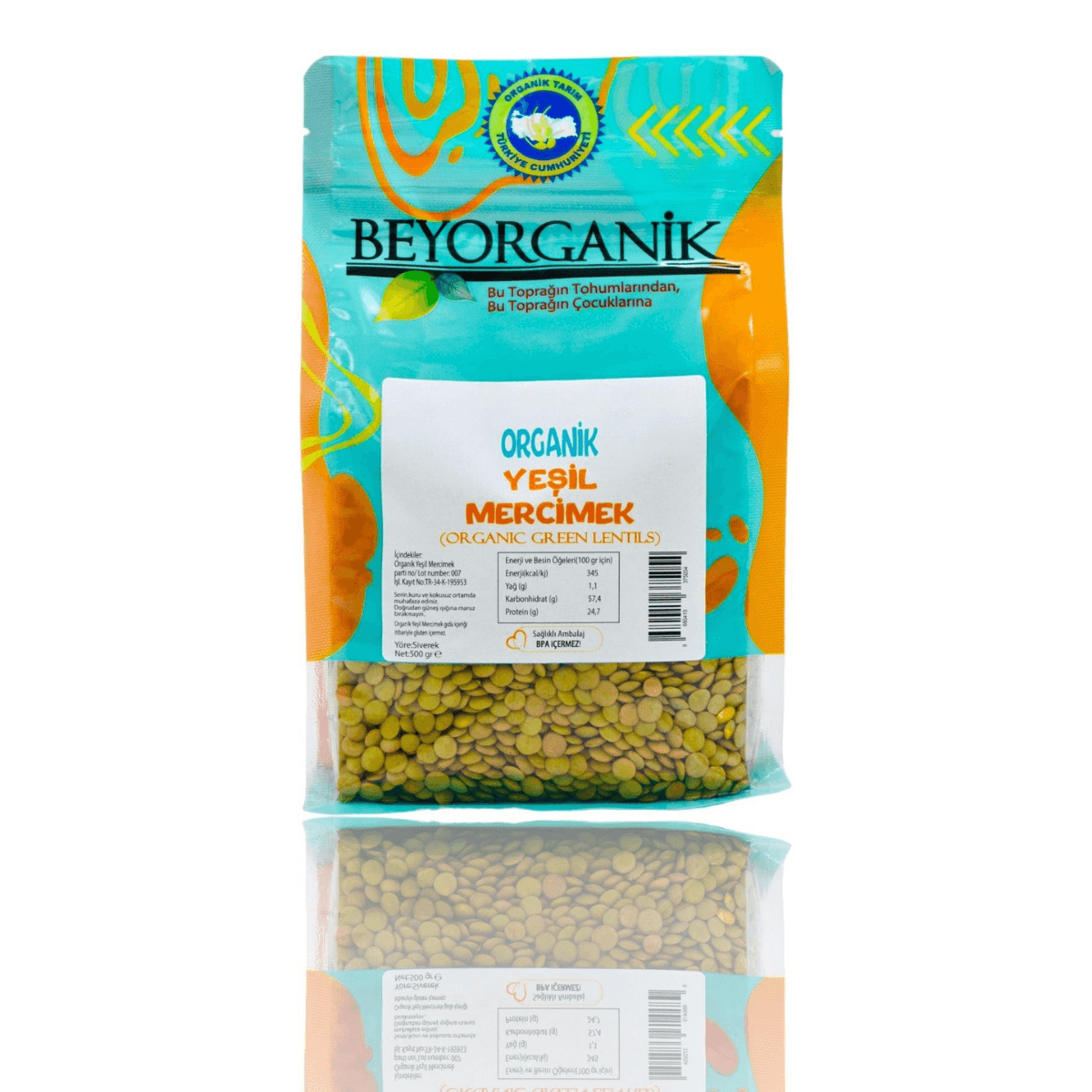 Organik Yeşil Mercimek 500gr (Pestisit ve Aflatoksin Analizli)