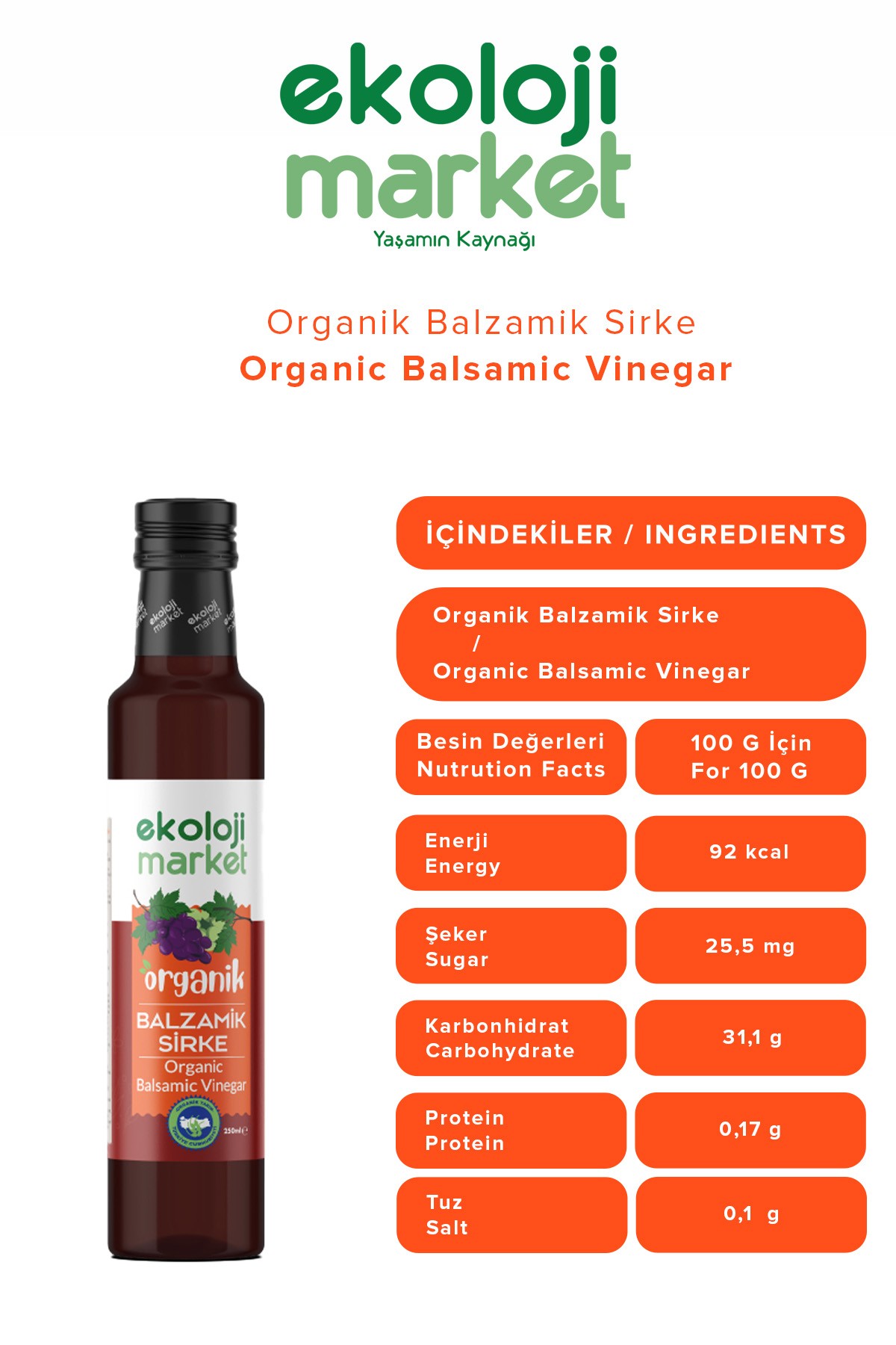 Organik Balzamik Sirkesi 250ml