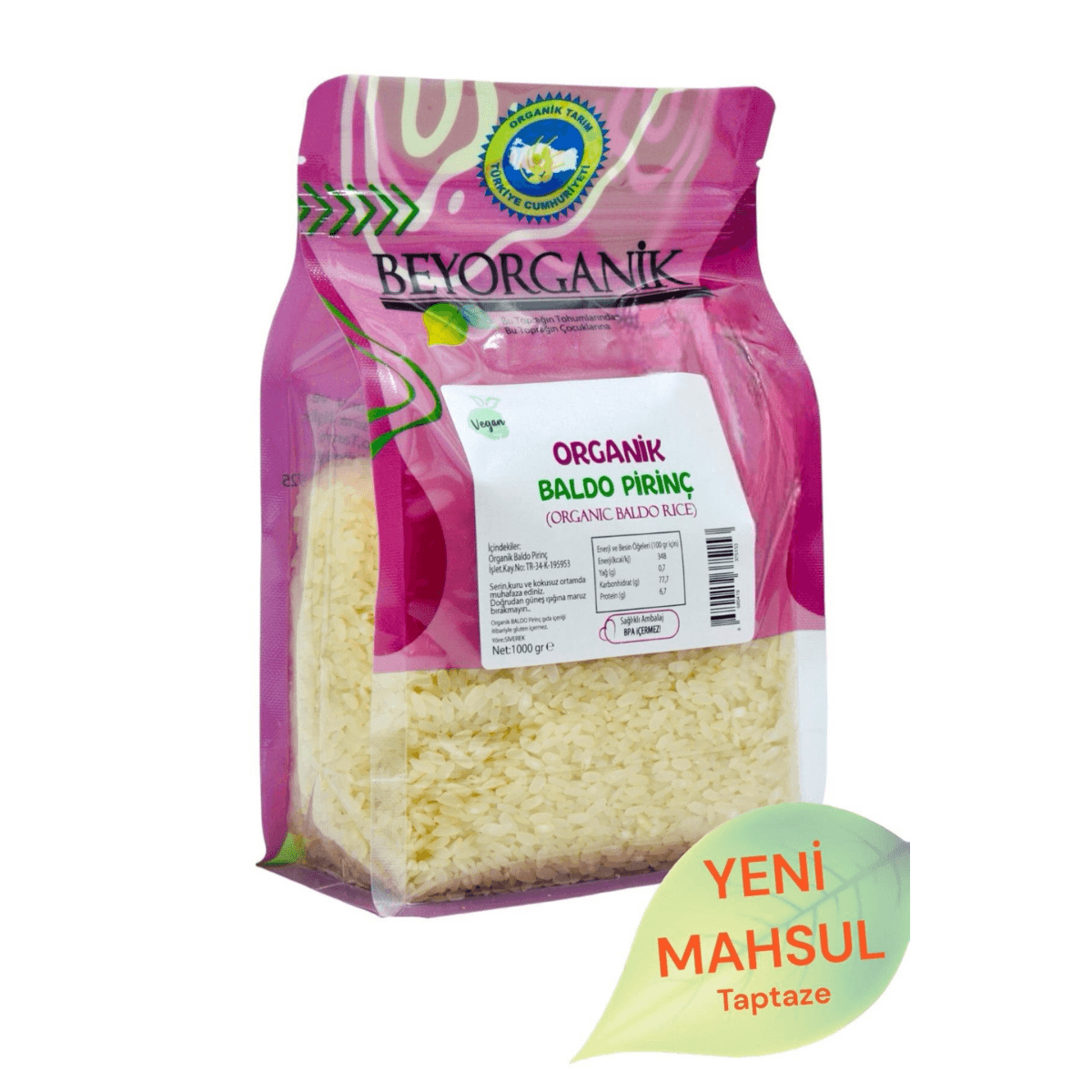 Organik Pirinç Baldo 1kg (Pestisit ve Aflatoksin Analizli)