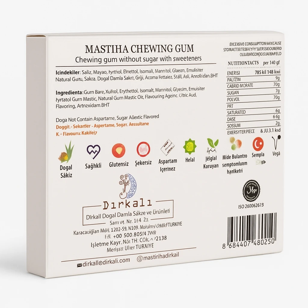 Dirkali Şekersiz Mastik Damla Sakız 14g*12 | Glutensiz & Aspartamsız