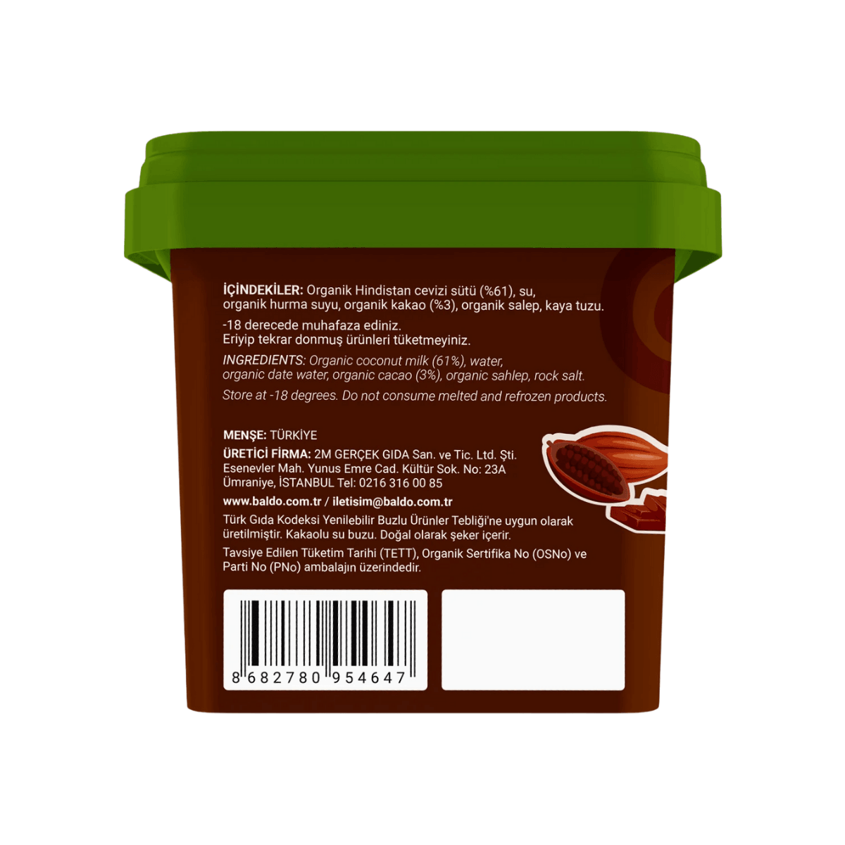 Organik Vegan Kakaolu Dondurma 300g
