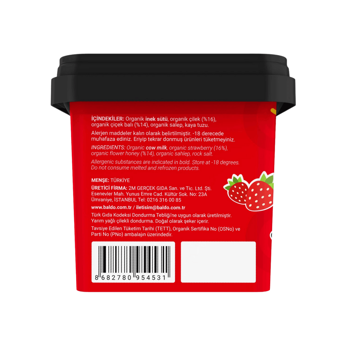 Organik Ballı Çilekli Dondurma 300g