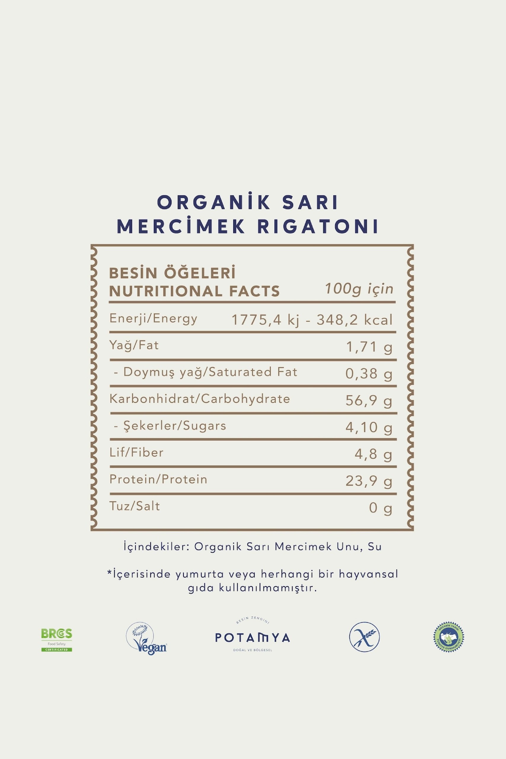 Organik Glutensiz Sarı Mercimekli Rigatoni 240 Gr (İz Miktarda Gluten)
